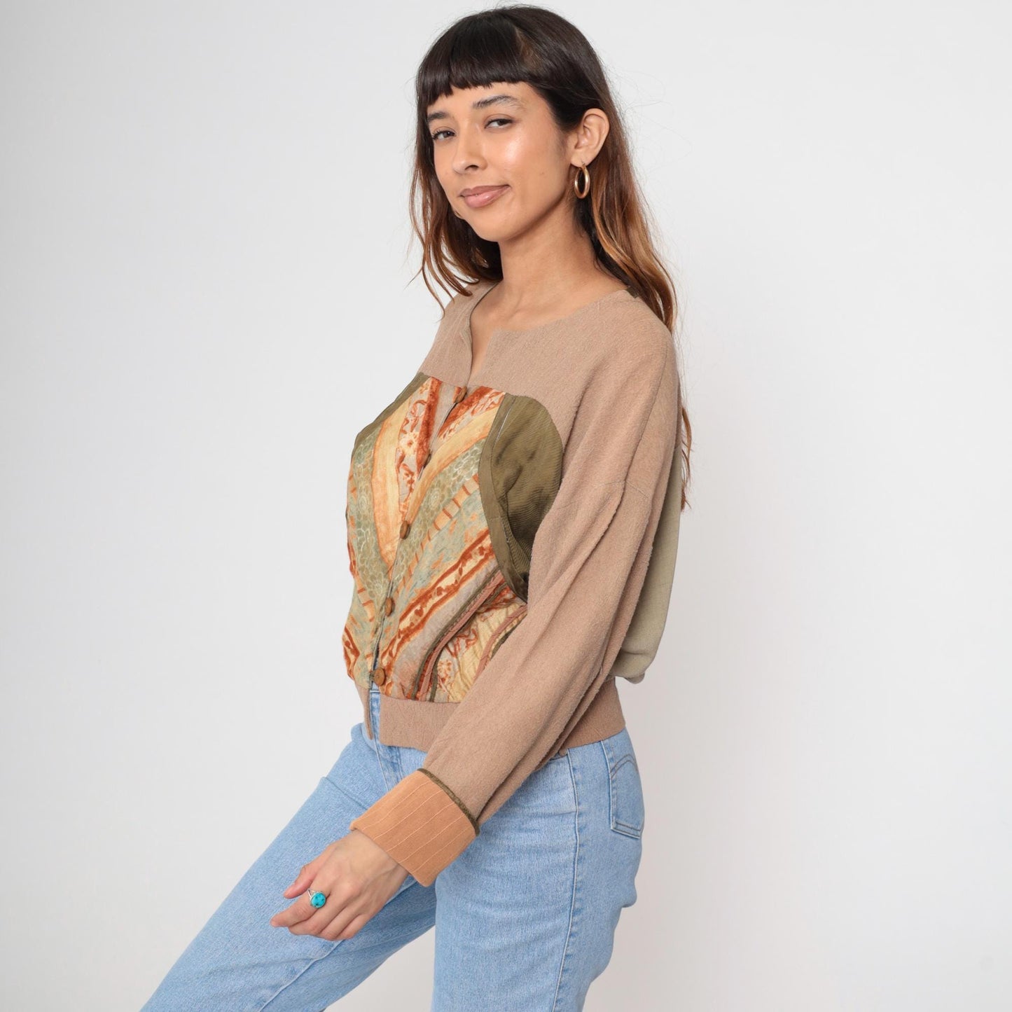 90s Papike Wear Paisley Cardigan Cropped Button Front Sage Green Small S