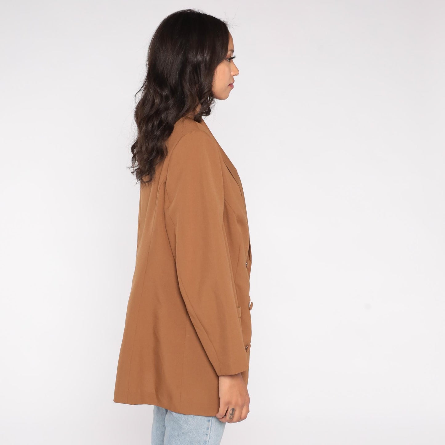 90s Allison Woods Camel Double-Breasted Blazer Plus Size 16W