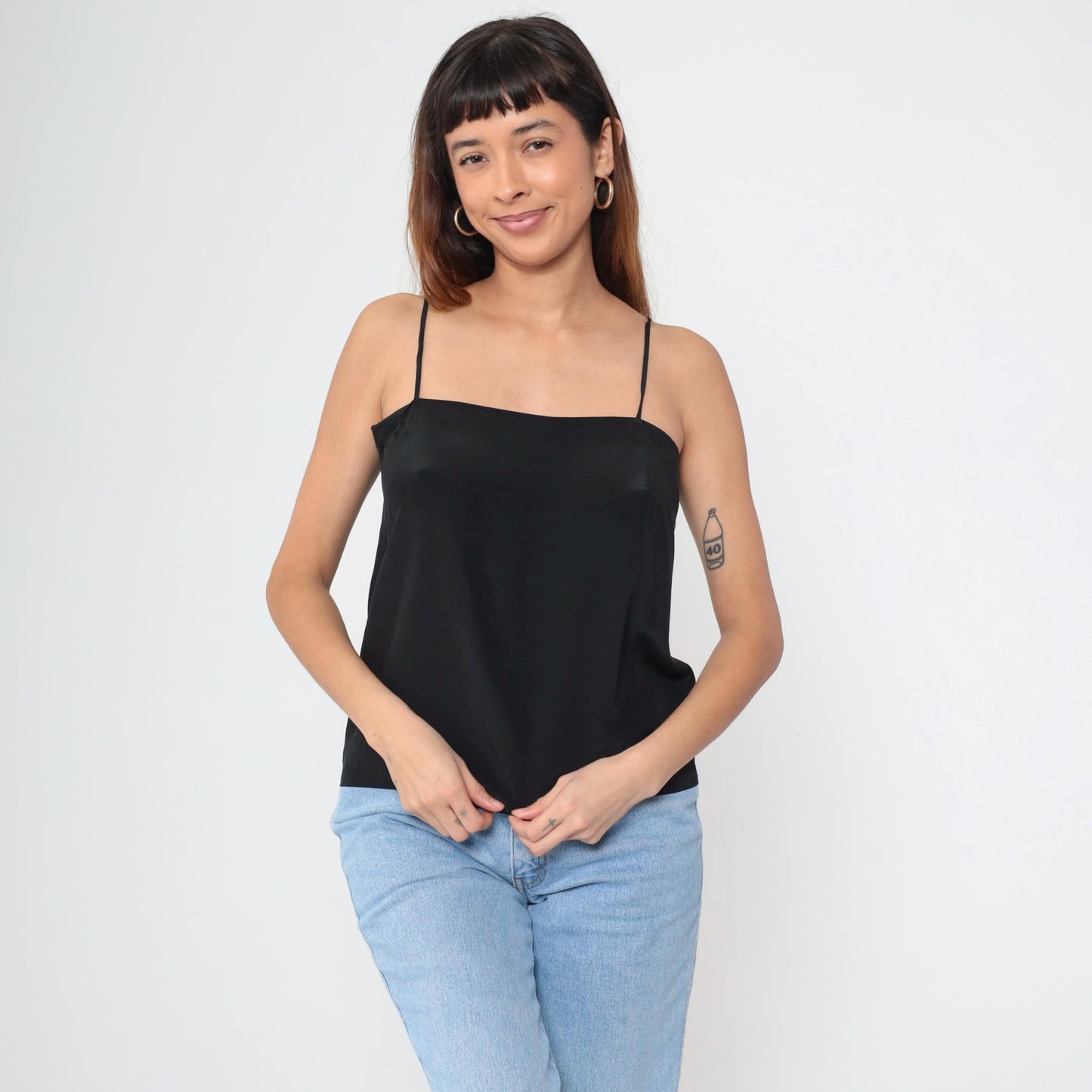 Nina Ricci Black Silk Camisole 90s Spaghetti Strap Tank Medium