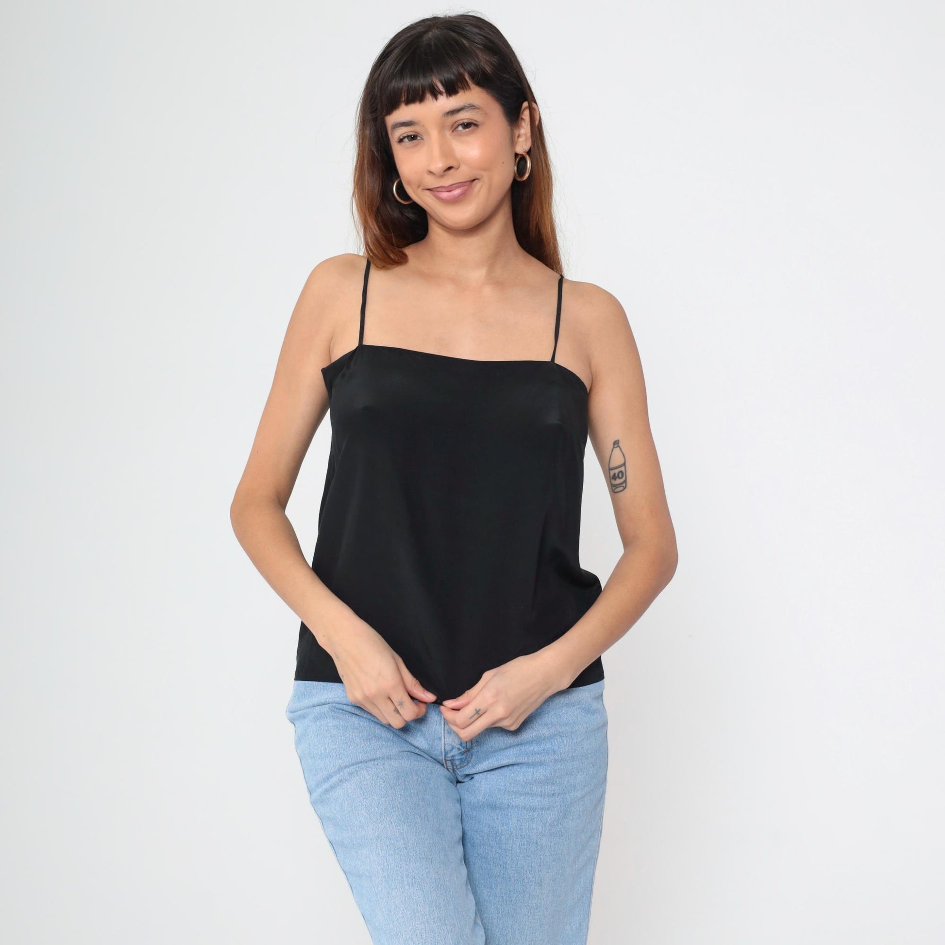 Nina Ricci Black Silk Camisole 90s Spaghetti Strap Tank Medium