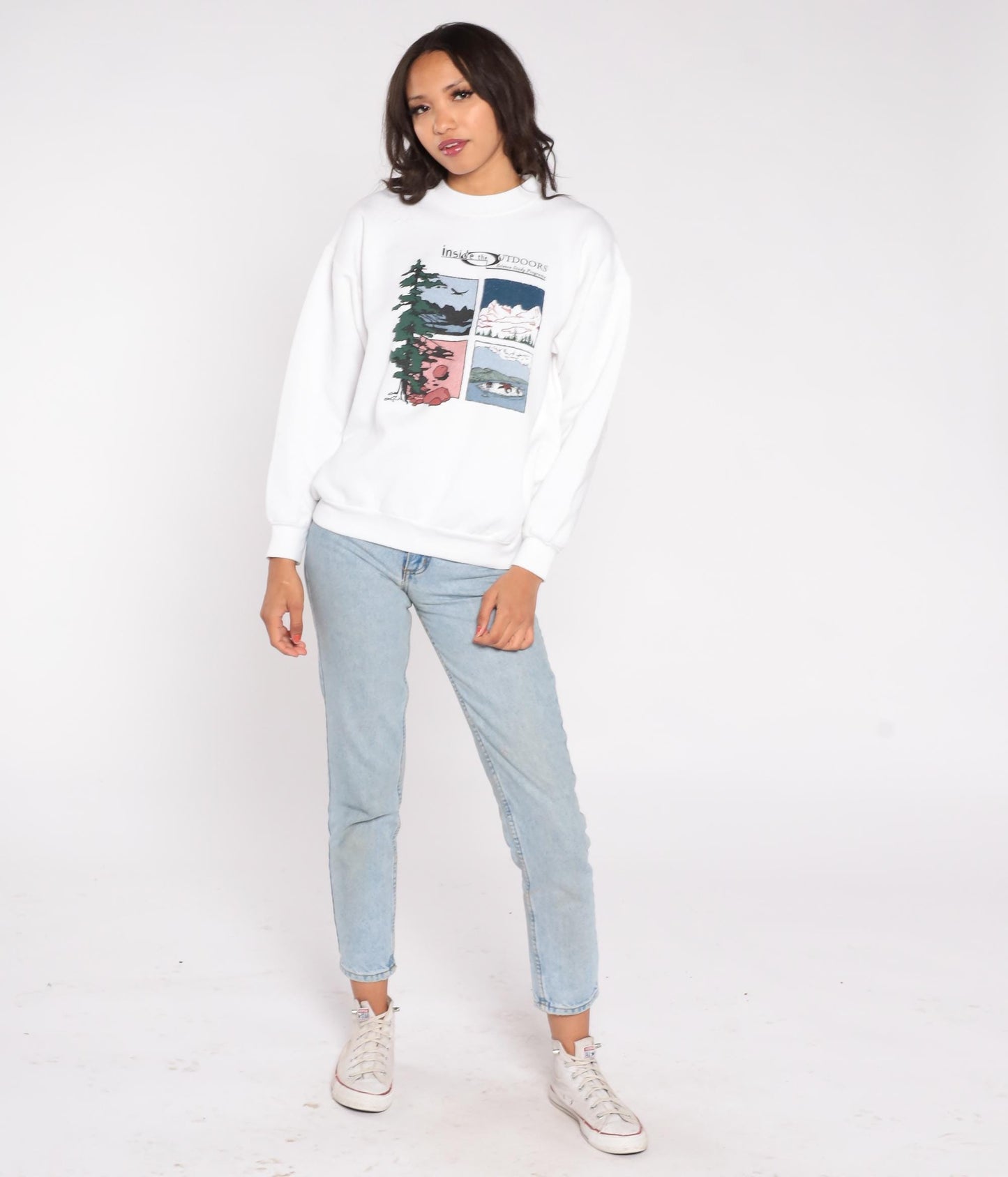 90s Inside The Outdoors Nature Graphic Sweatshirt White Crewneck Large