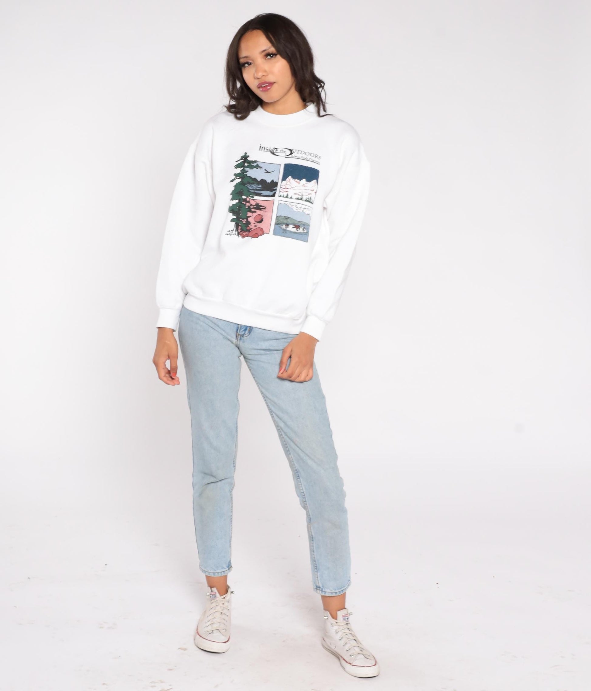 90s Inside The Outdoors Nature Graphic Sweatshirt White Crewneck Large