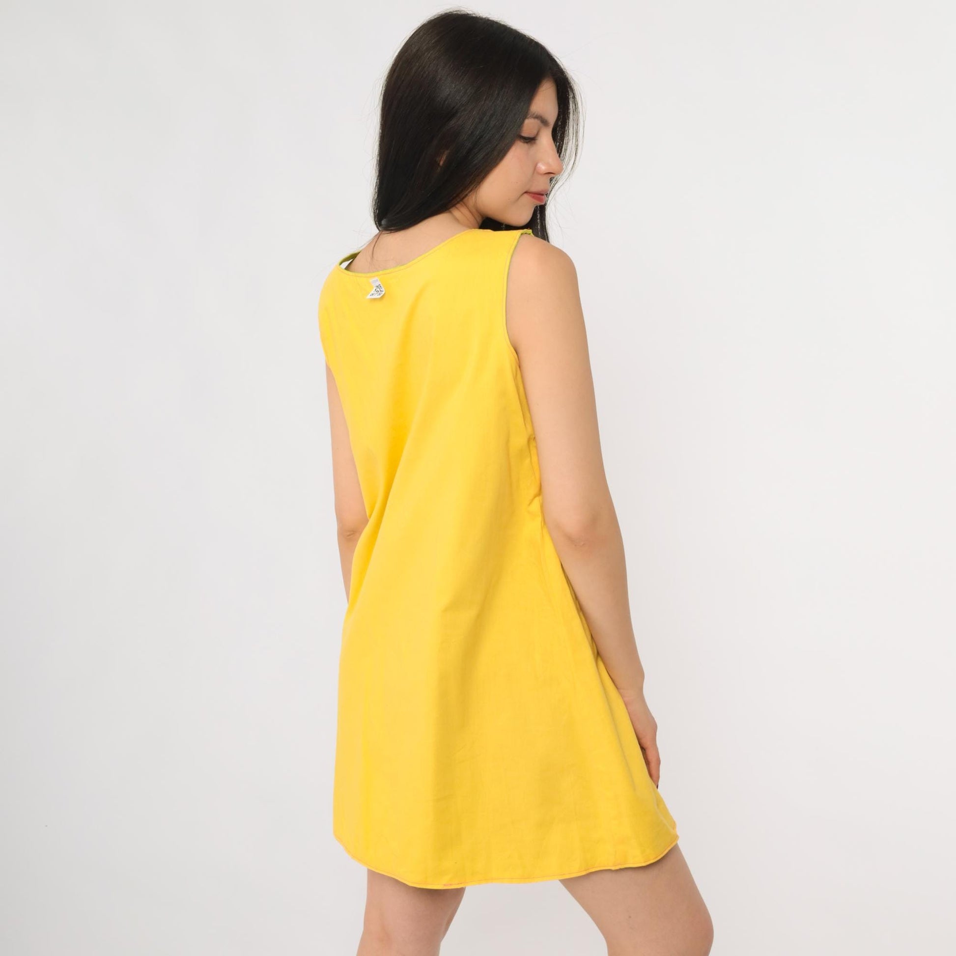 70s Reversible Mod Mini Dress Yellow Pink Green Colorblock A-Line Small