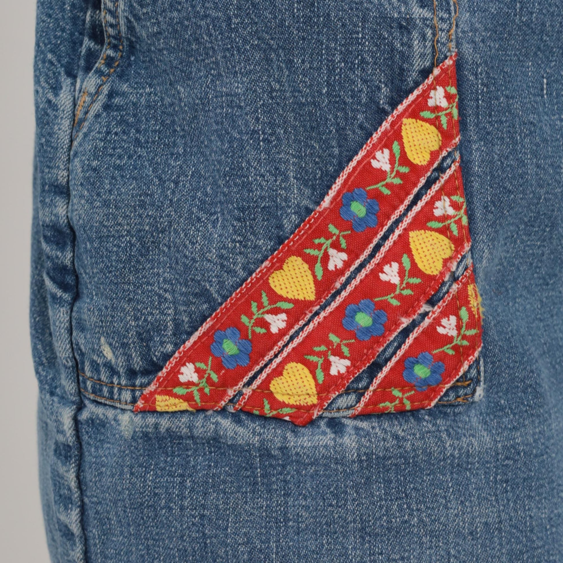 70s Rumble Seats Wilkins Patchwork Jeans High Waisted Wide Leg Medium Blue Medium