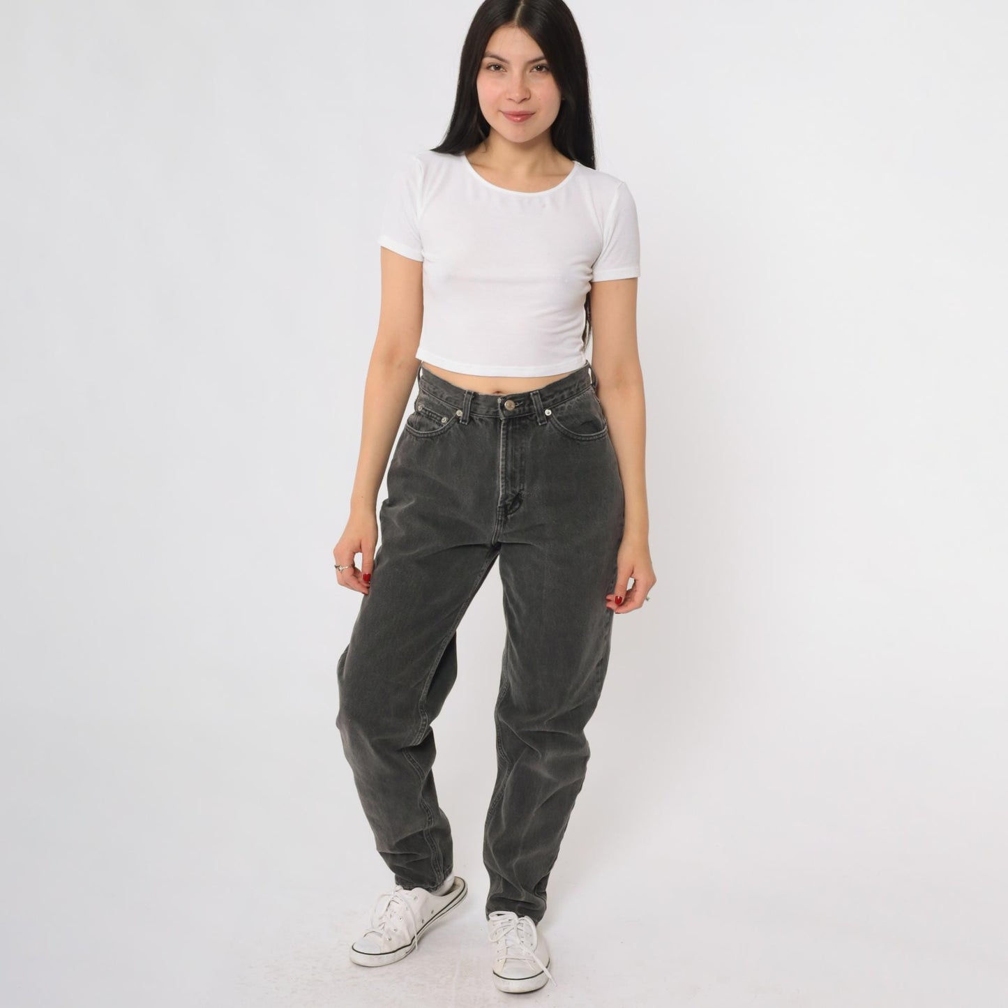 90s GAP Black High Waisted Jeans Relaxed Tapered Cotton Denim Small 6