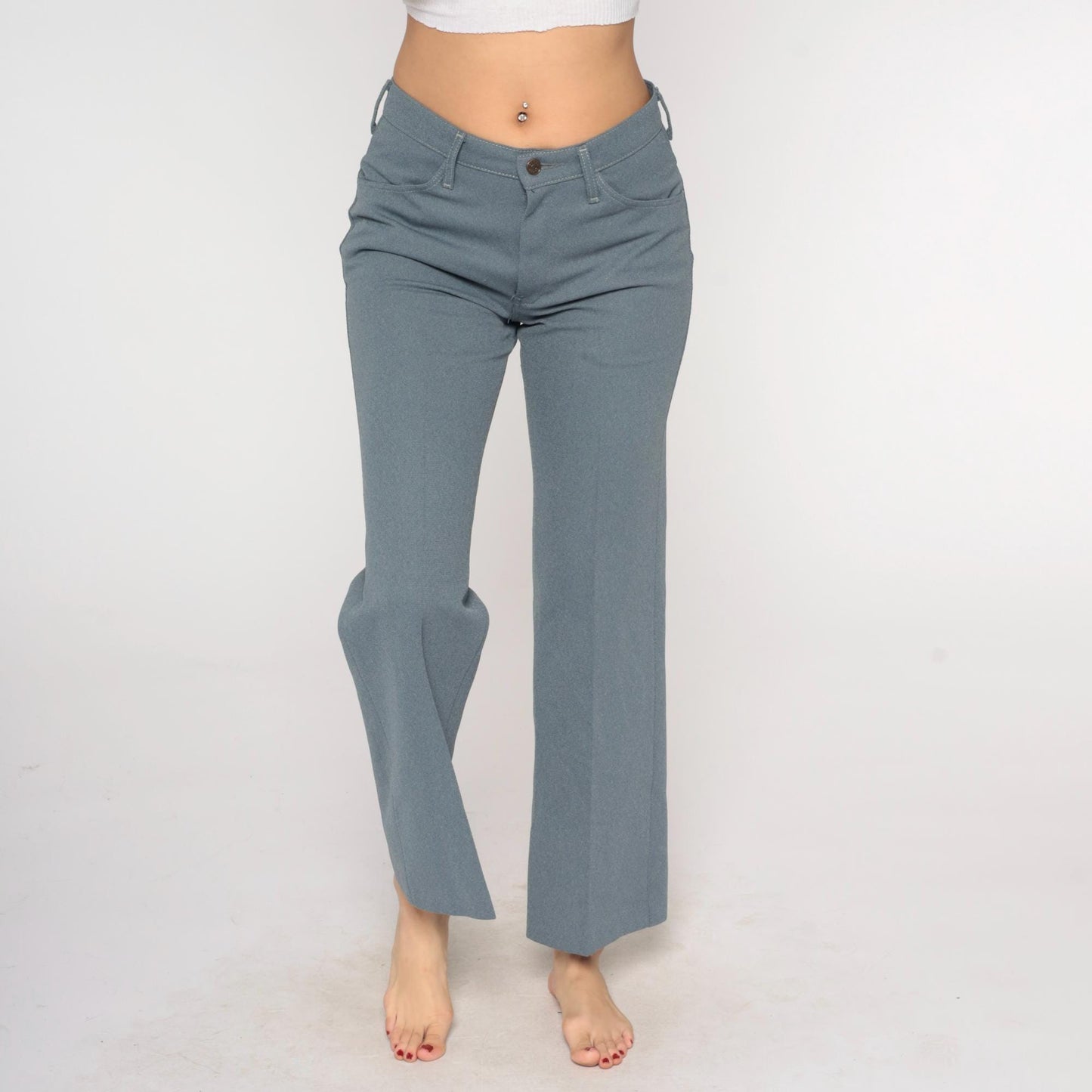 70s Farah Flare Pants Grey High Waisted Bell Bottom Polyester Medium