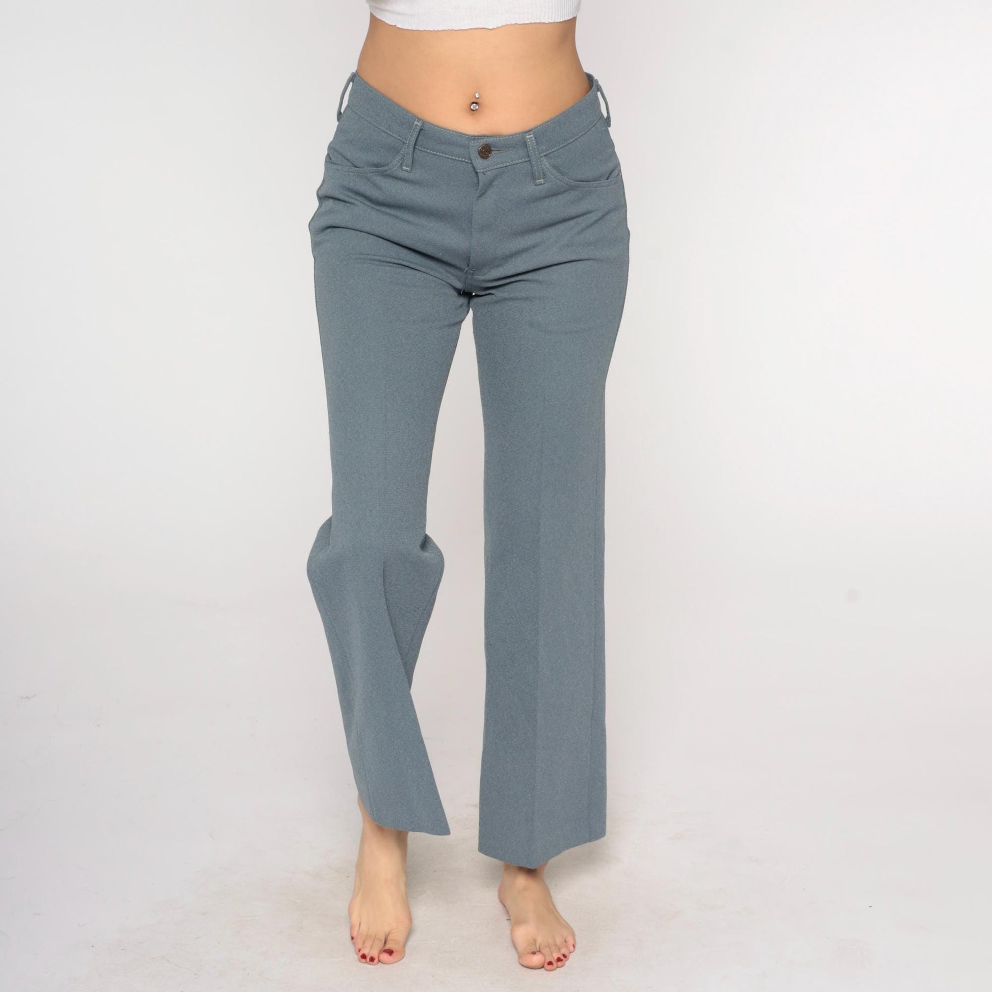70s Farah Flare Pants Grey High Waisted Bell Bottom Polyester Medium