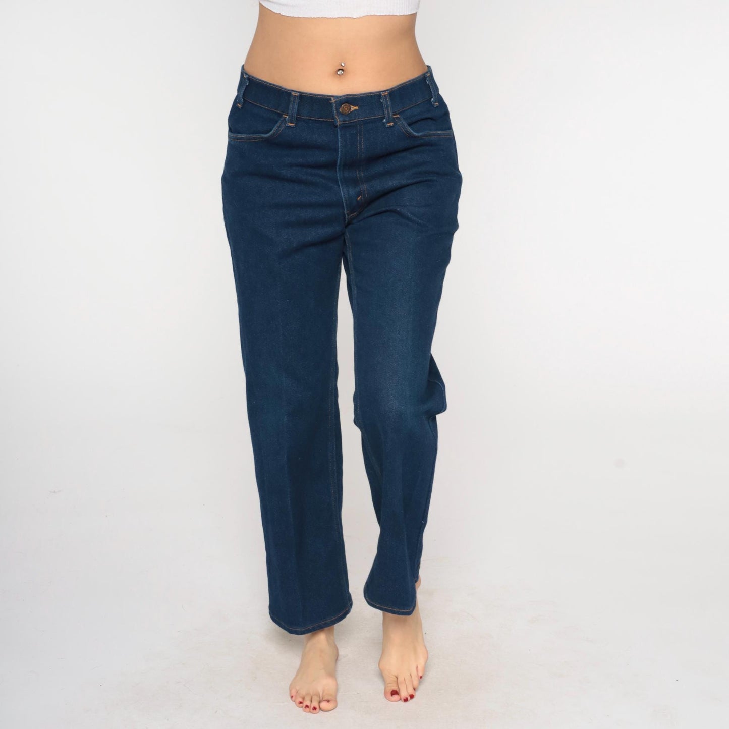 90s Levi's Cropped Flare Jeans Dark Wash High Rise Denim 34 x 29