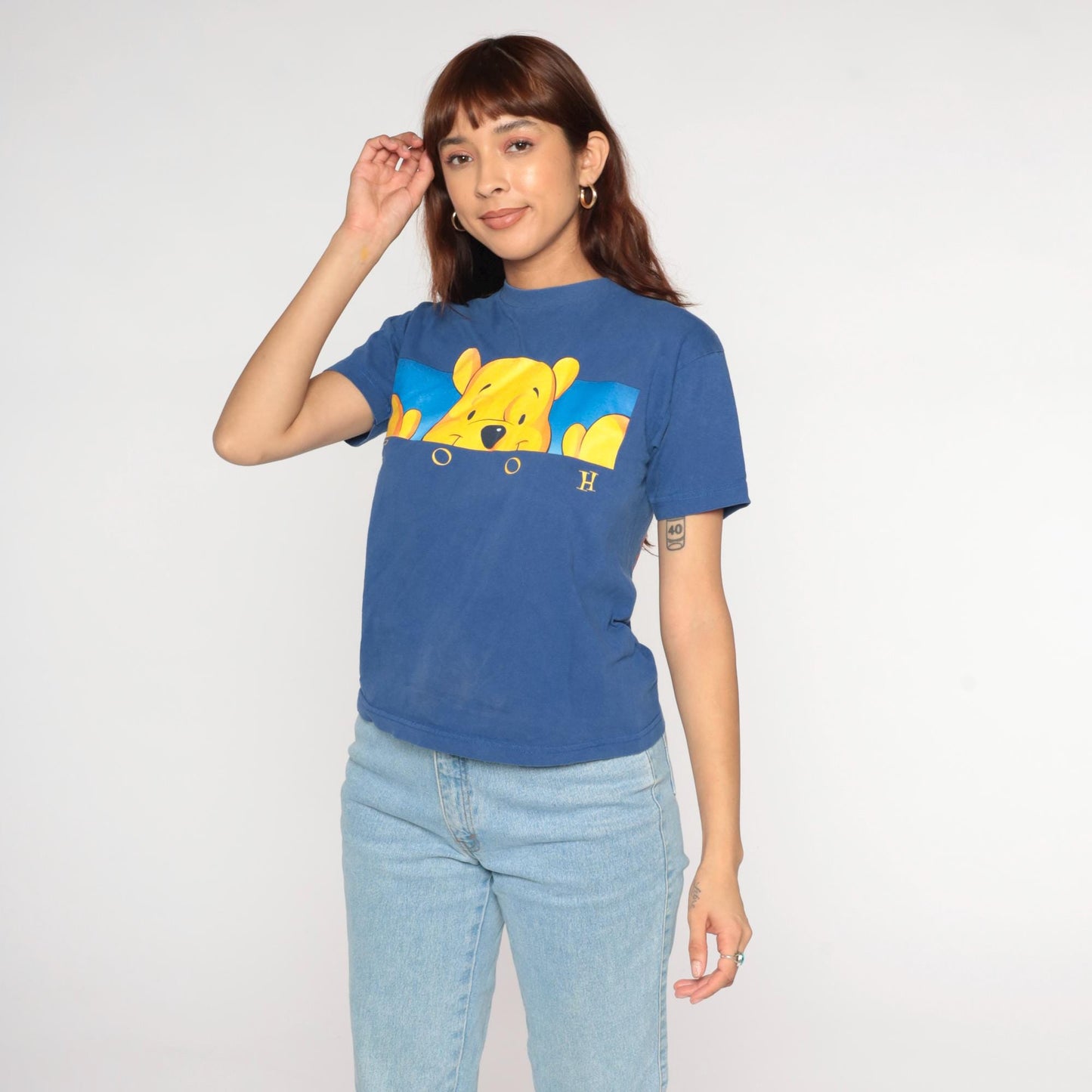 90s Winnie the Pooh Disney Navy Graphic T-Shirt Cotton Large L