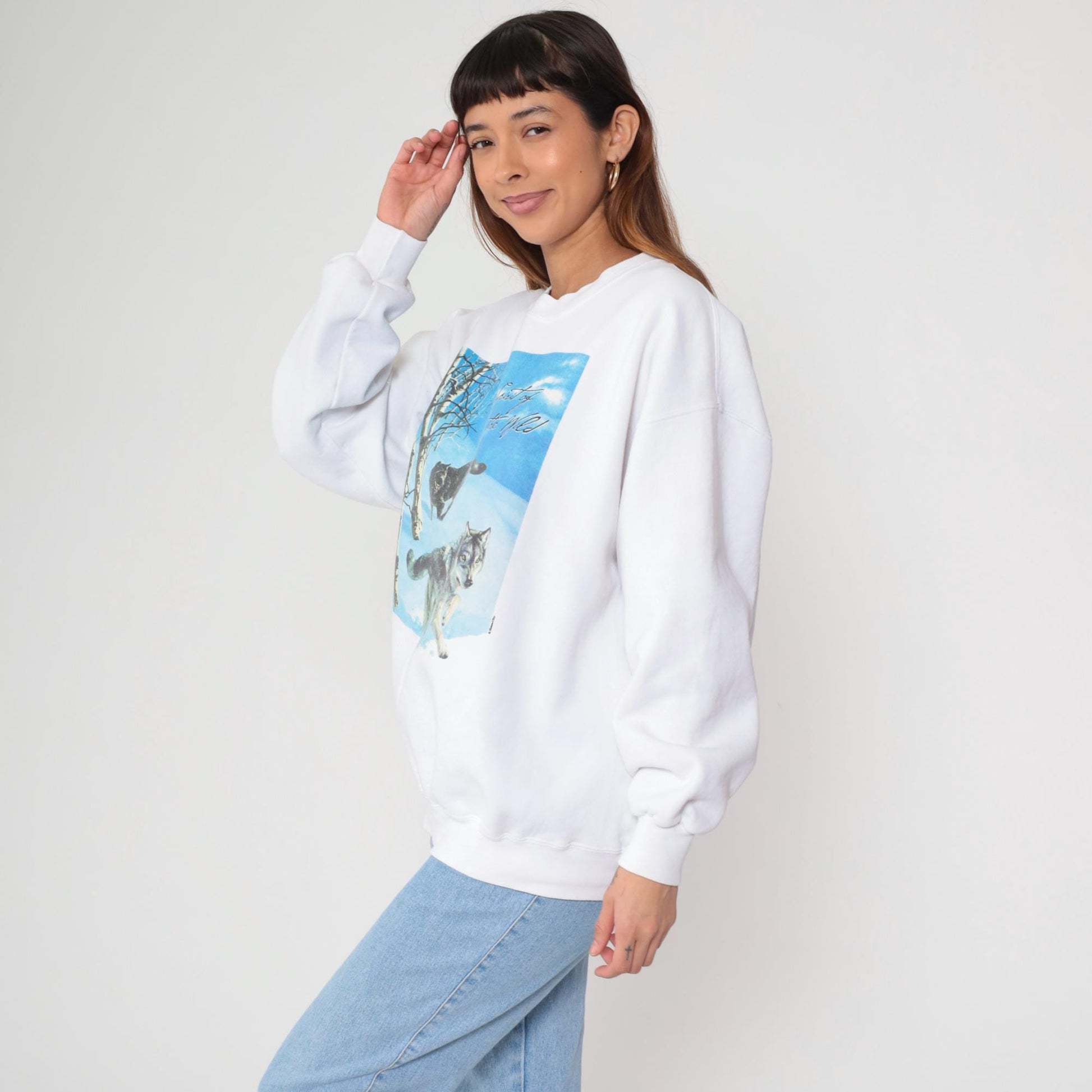 90s Wolf Spirit of the Wild Graphic Sweatshirt Jerzees Grey Unisex Extra Large