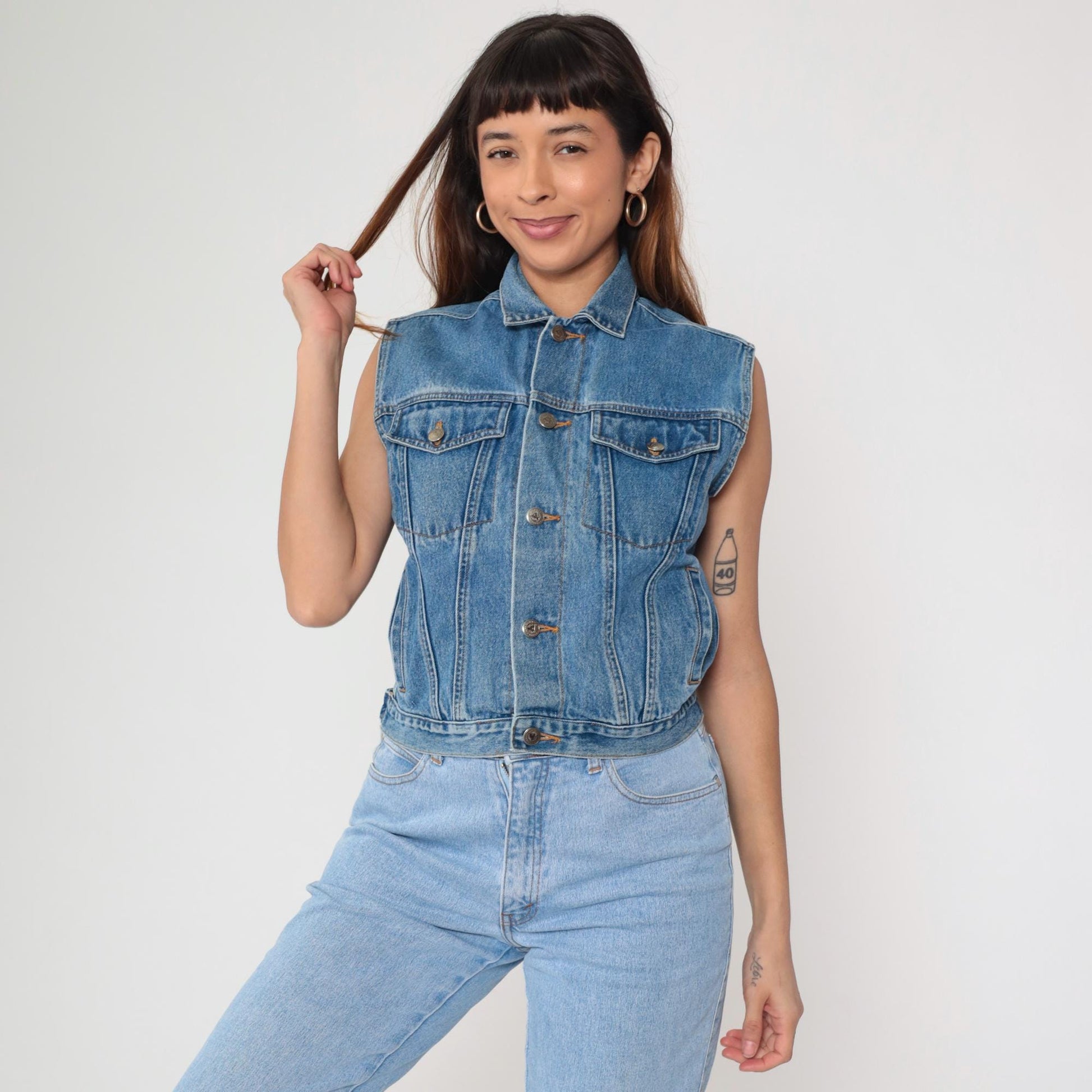 90s Arizona Blue Denim Vest Sleeveless Button-Up Tank Medium M