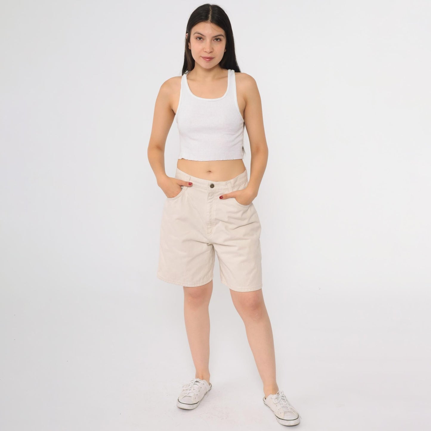 90s Hunt Club Cream Denim Shorts High Waisted Cotton Relaxed Medium