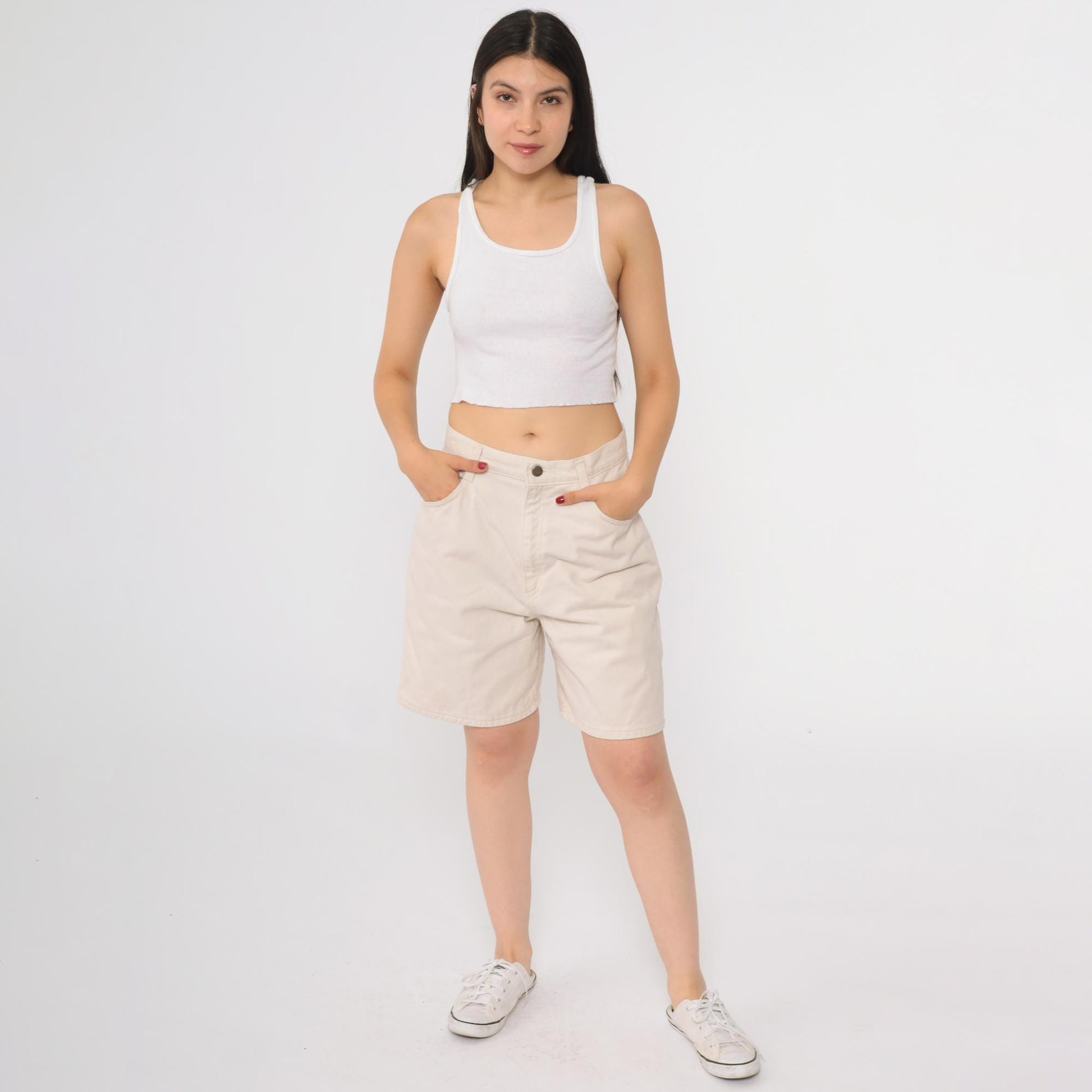 90s Hunt Club Cream Denim Shorts High Waisted Cotton Relaxed Medium