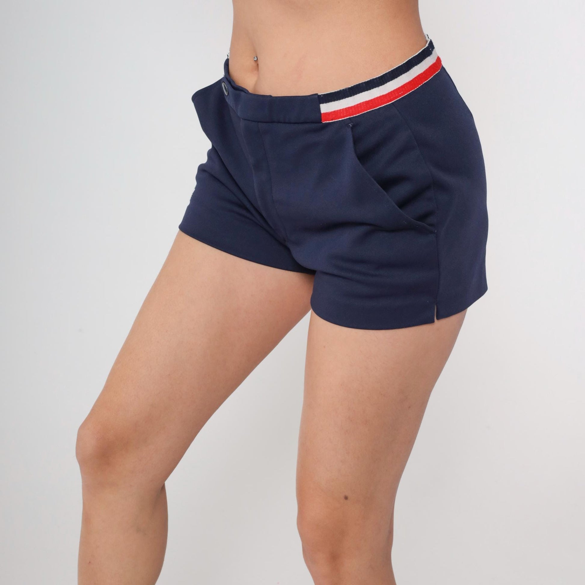 80s Adidas Navy Athletic Shorts Red White Stripe High Waist Medium M