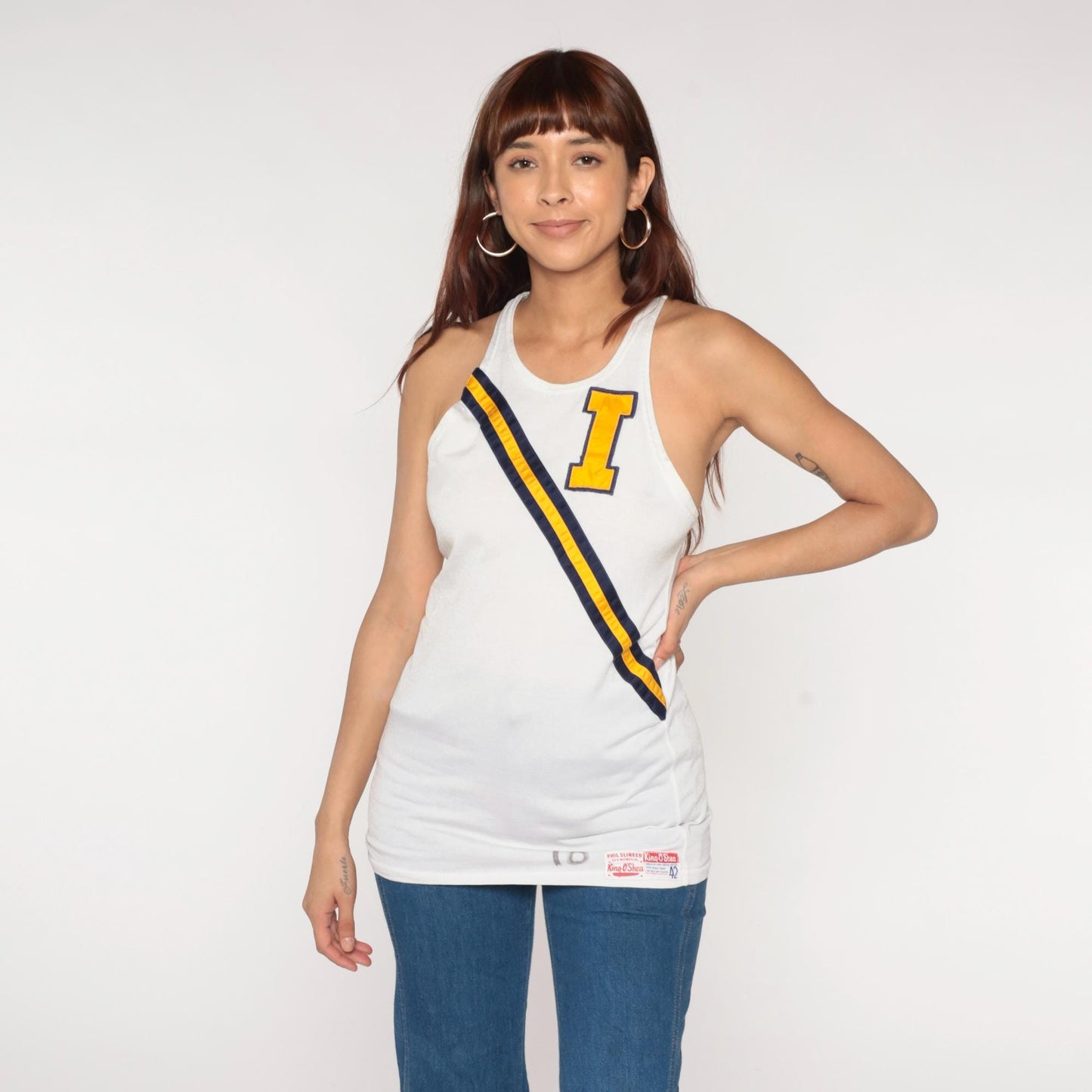 60s Phil Slinker Athletic Jersey White Nylon Racerback Tank Medium