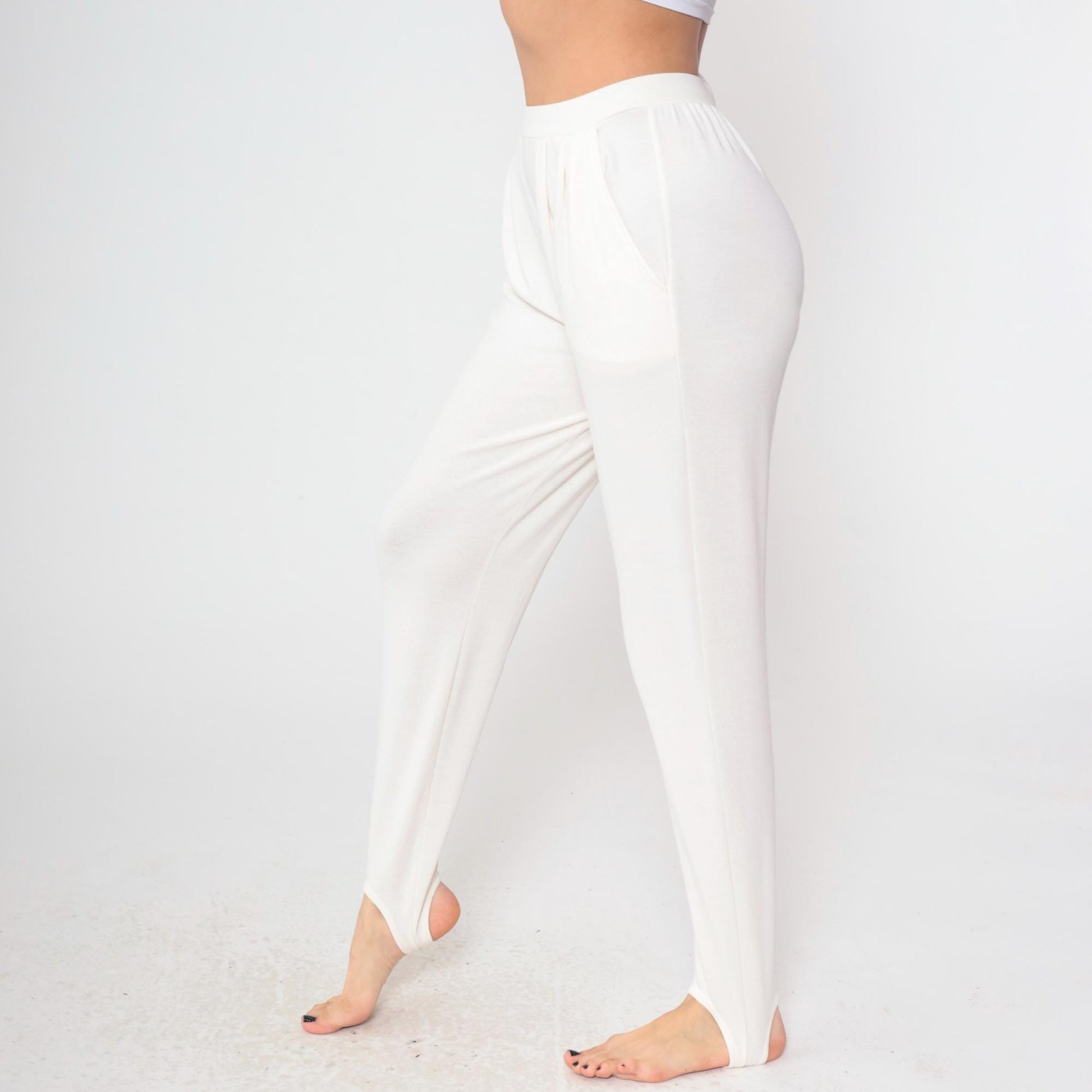 80s Cream Stirrup Pants High Waisted Tapered Trousers Medium M