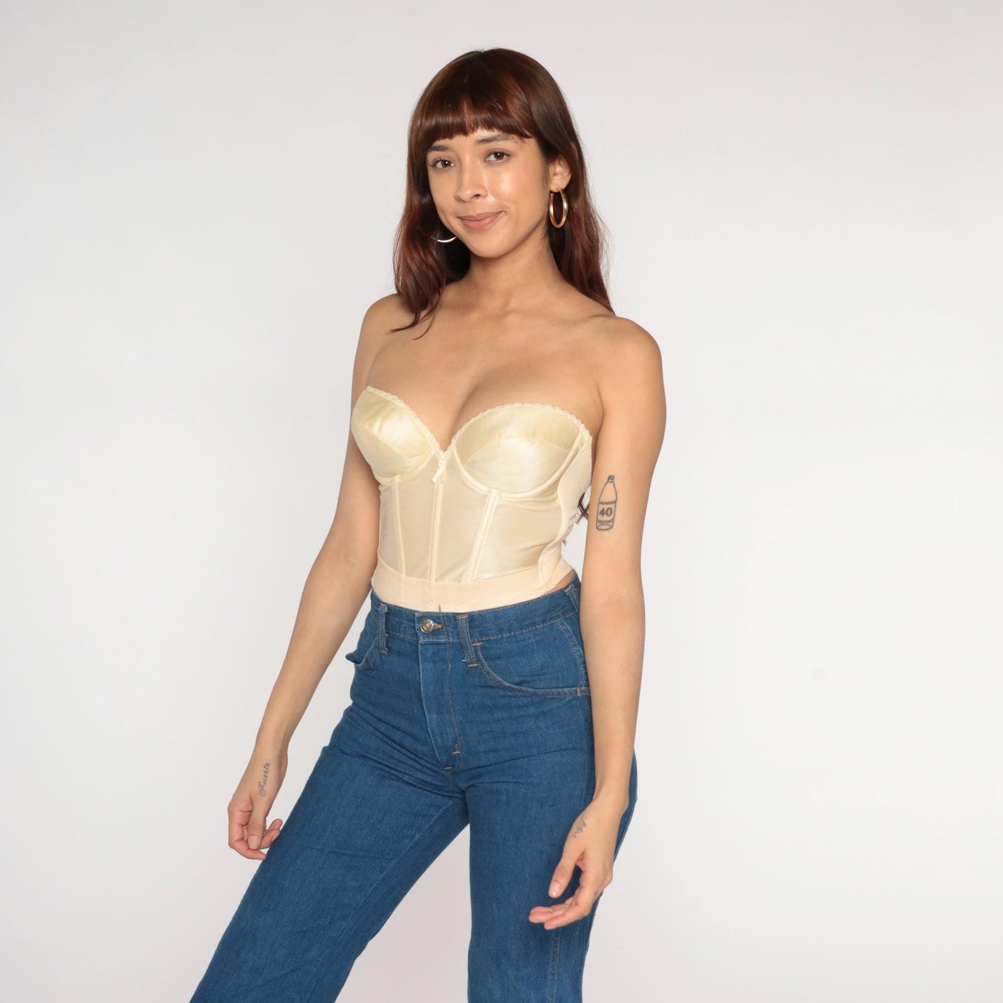 80s Backless by Smoothie Cream Bustier Corset Boned Sweetheart 36B