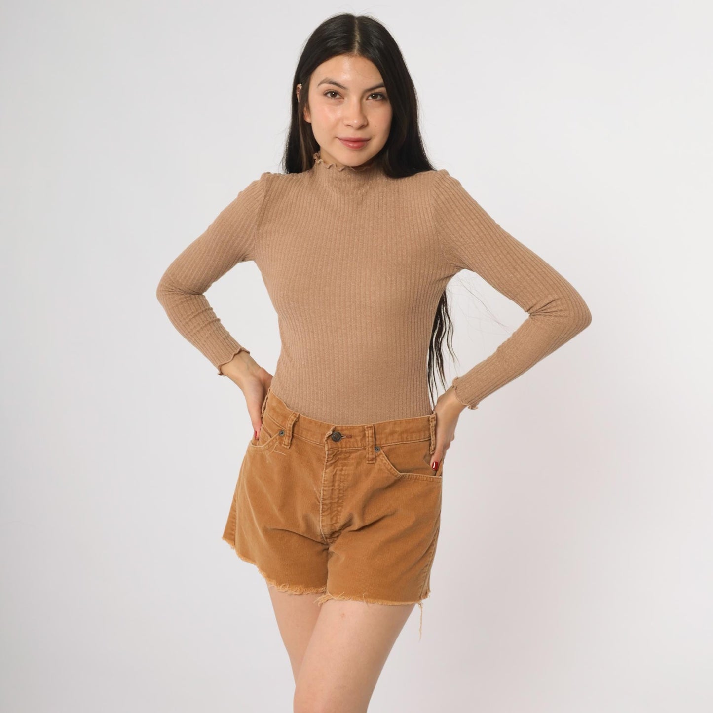 90s Levi's Corduroy Shorts Tan High Waisted Frayed Cutoff Medium