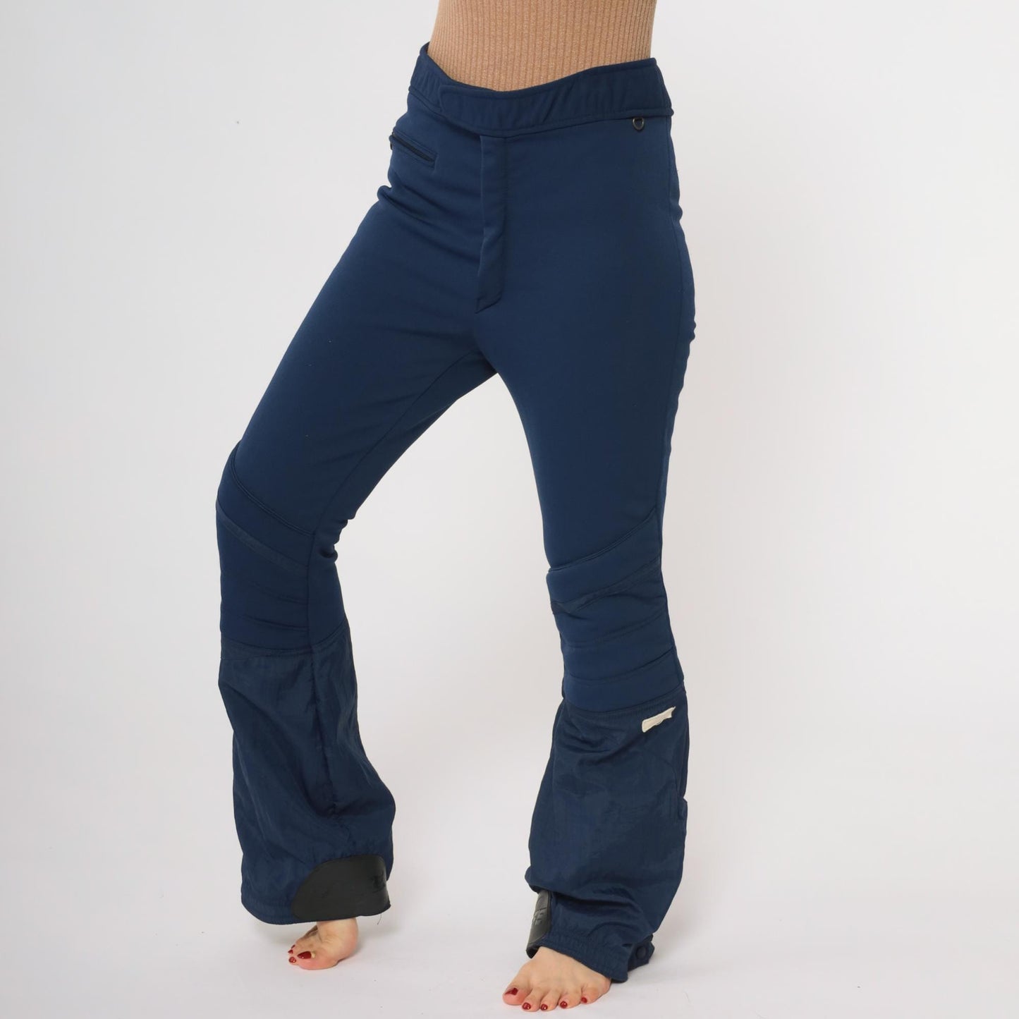 70s Roffe Navy Wool Ski Pants Adjustable Waist Zippered Legs 34 Regular