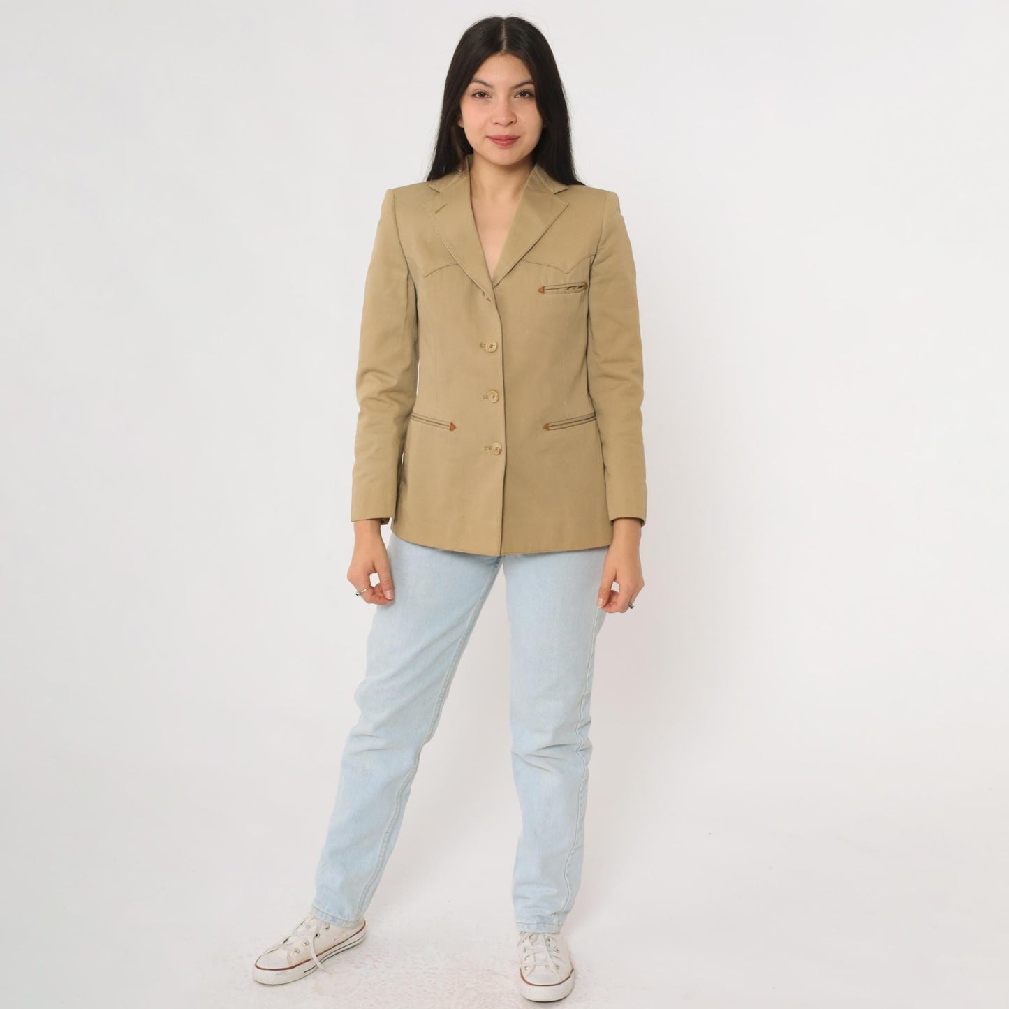 70s Ralph Lauren Western Wear Blazer Tan Cotton Equestrian Jacket Extra Small XS