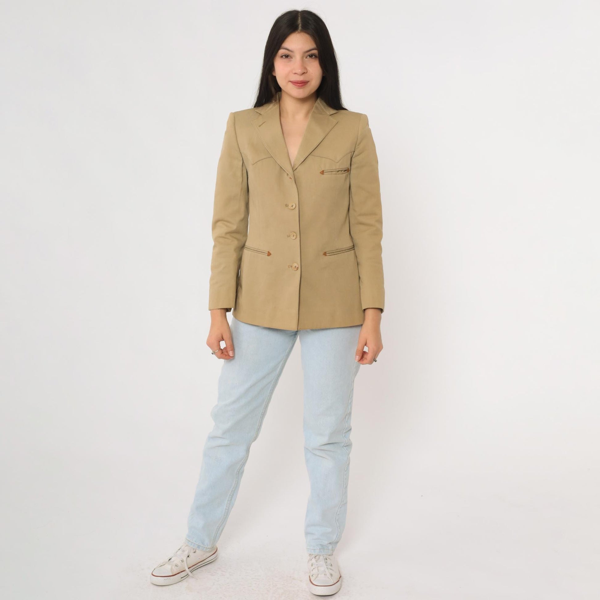 70s Ralph Lauren Western Wear Blazer Tan Cotton Equestrian Jacket Extra Small XS