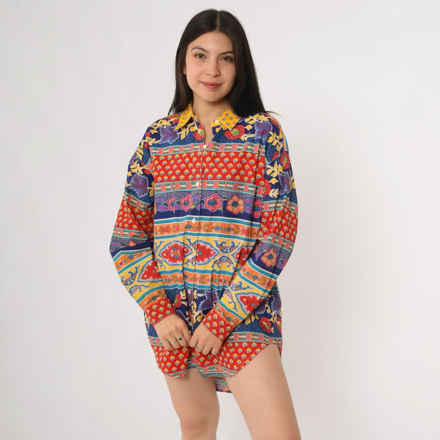 90s Adrienne Vittadini Patchwork Floral Cotton Shirt Small S