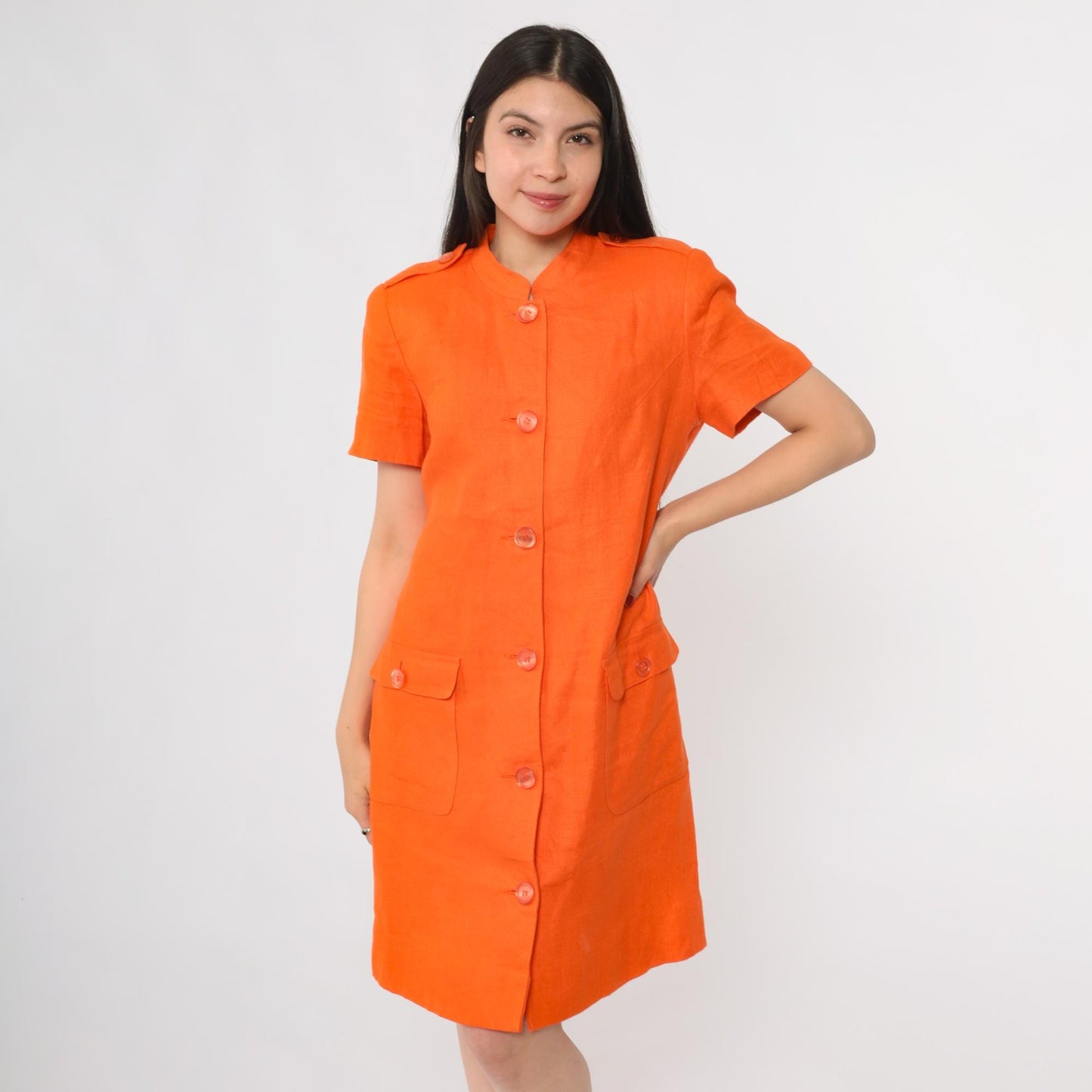 80s Rickie Freeman for Teri Jon Orange Linen Mini Shift Dress Large 10