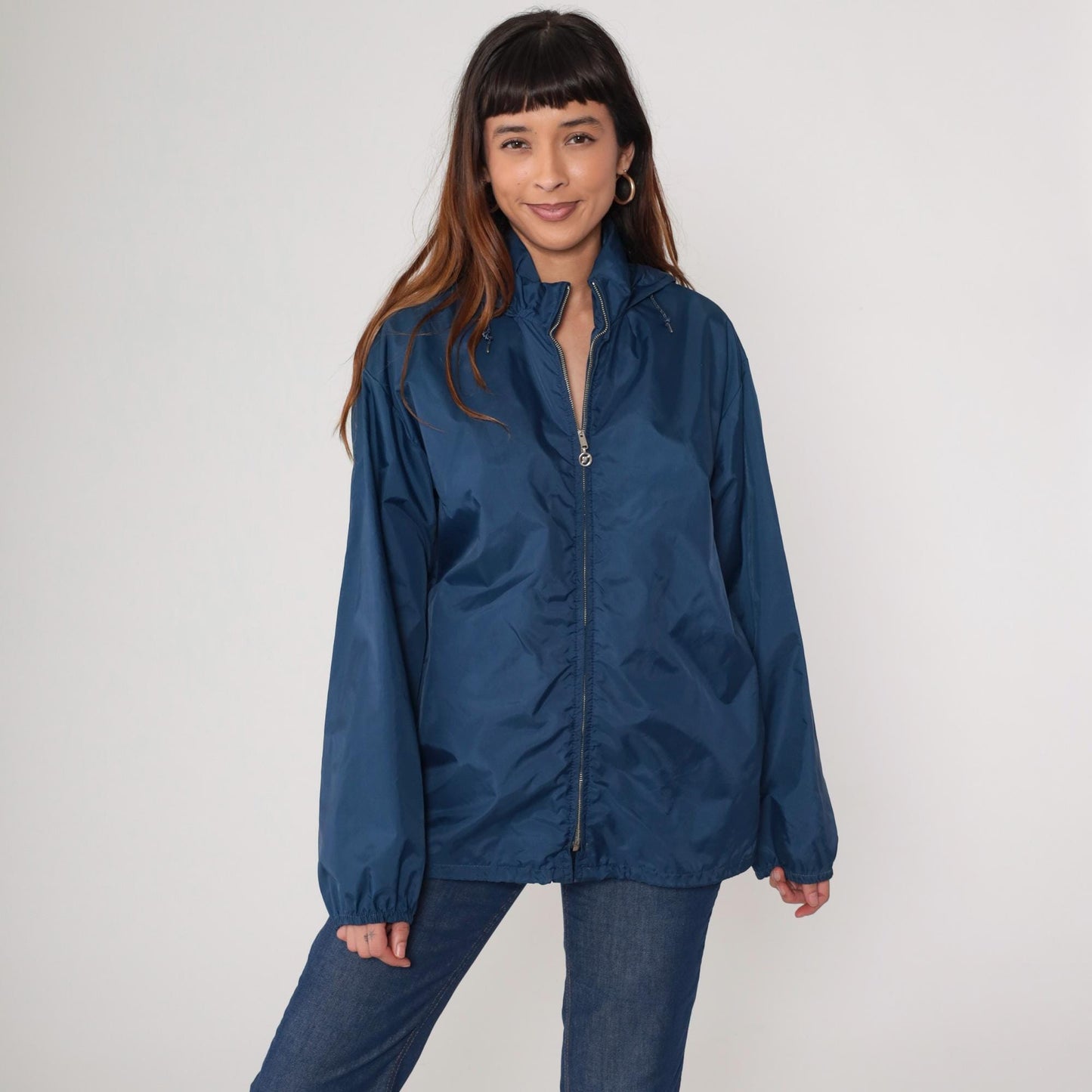 80s Obermeyer Navy Hooded Windbreaker Jacket Unisex Large