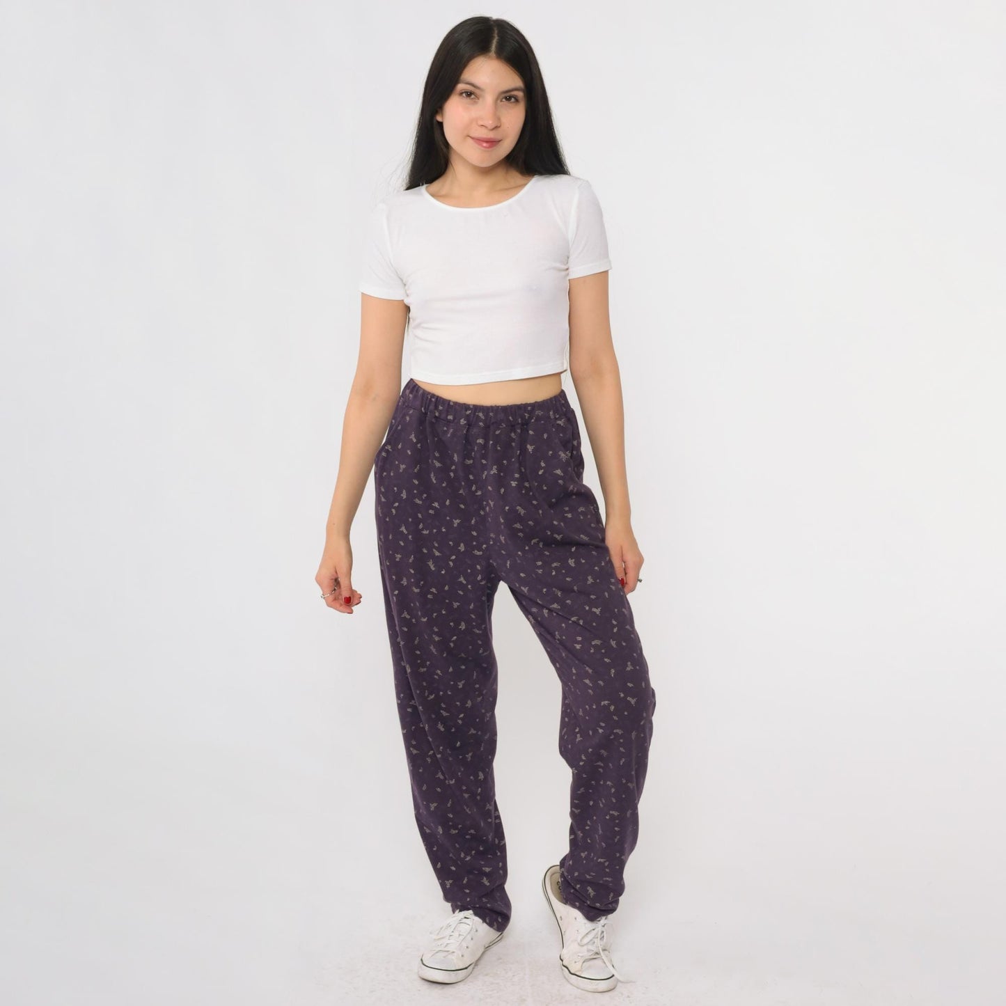 90s Bobbie Brooks Purple Floral Pajama Pants Elastic Waist Large L