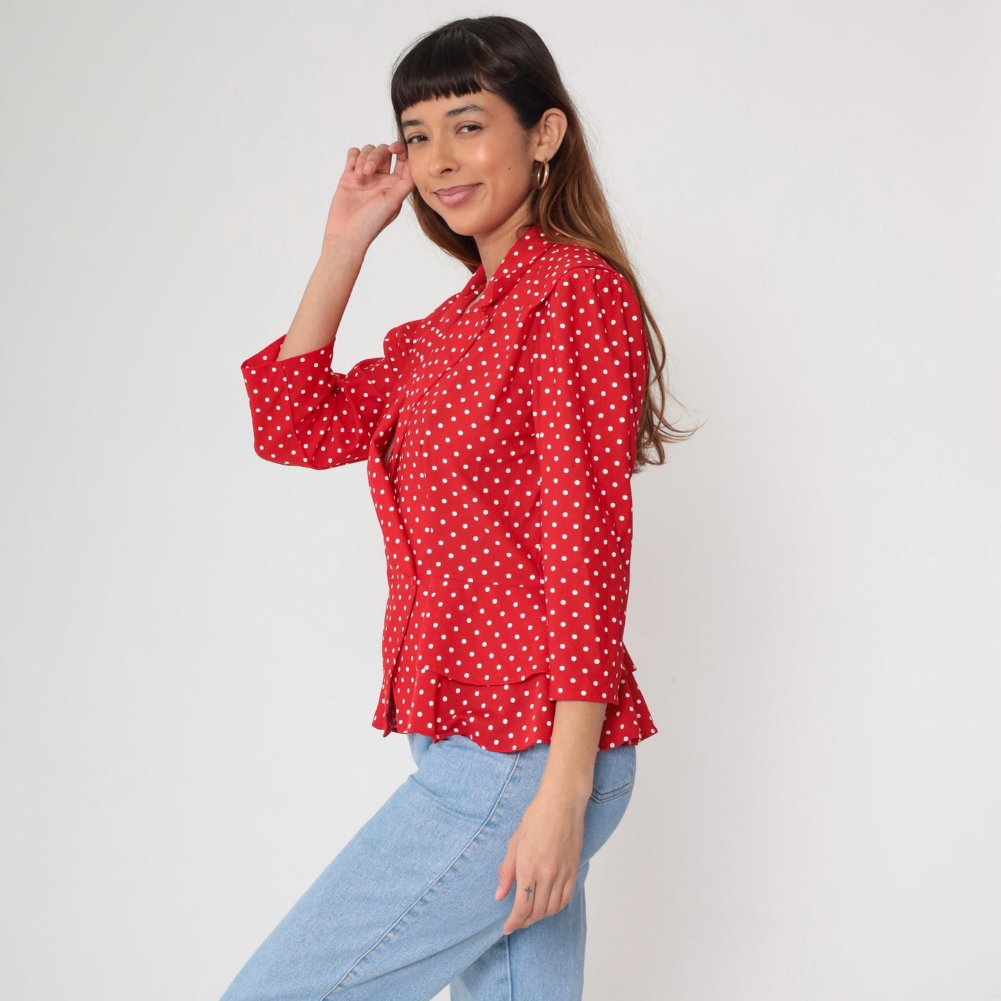80s Polka Dot Blazer Red Single Button Jacket Medium M