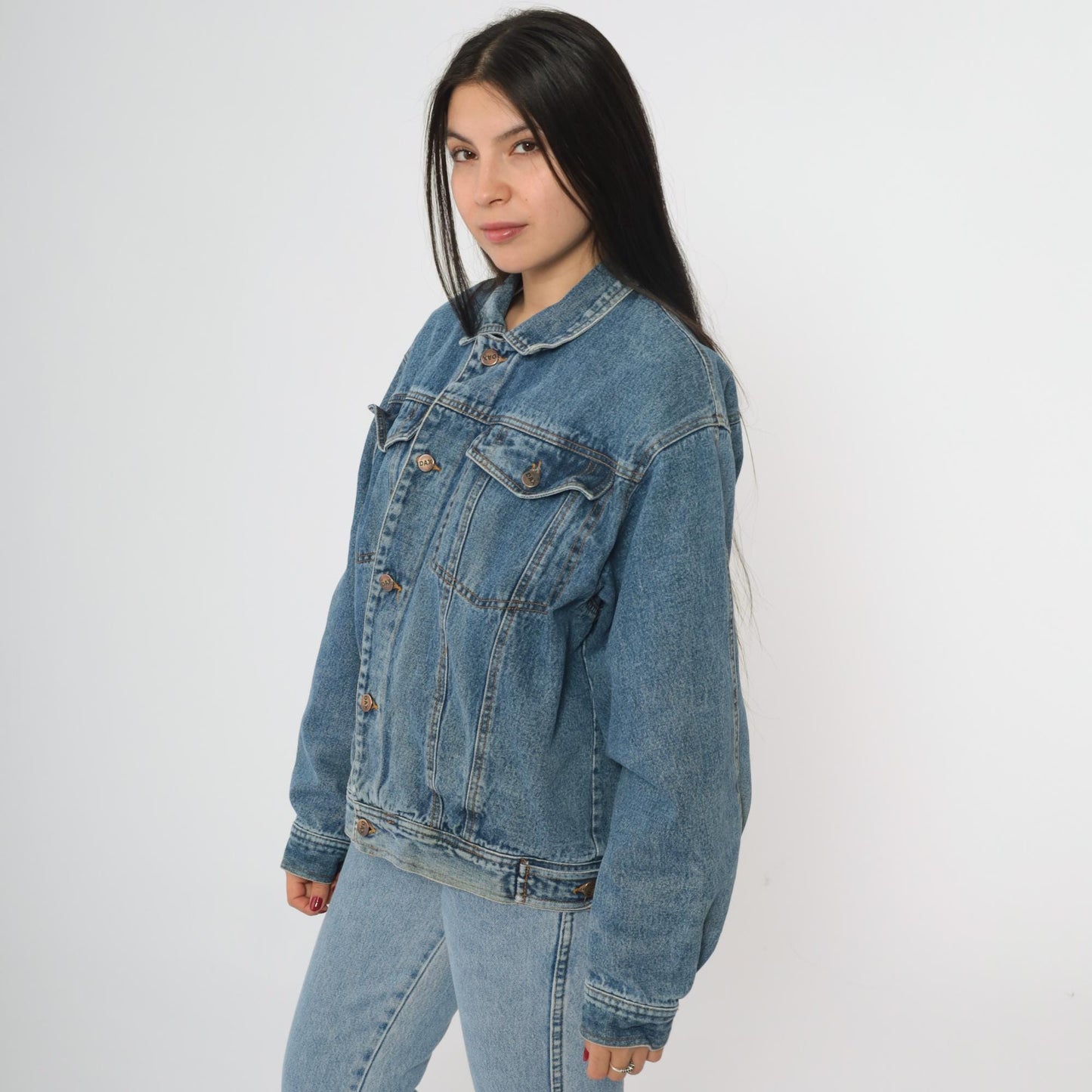 90s DAX Denim Jacket Button Front Cotton Trucker Coat Extra Large XL