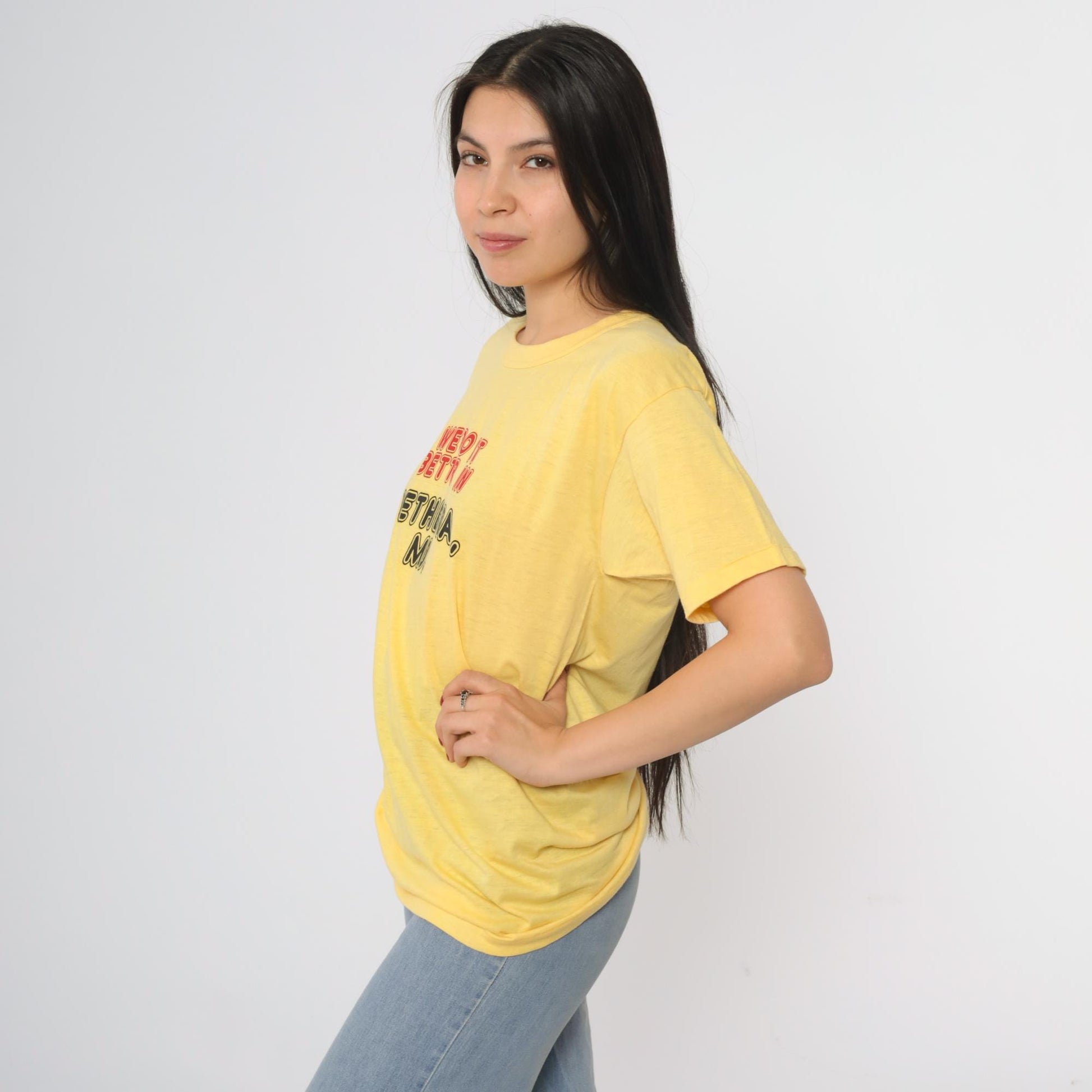 80s Bethesda Maryland Sneakers Graphic Tee Yellow We Do It Better Large