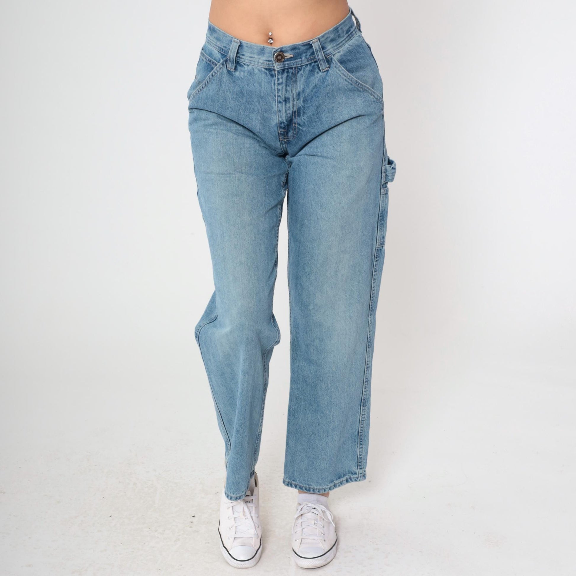 Y2K Arizona Jean Cargo Jeans Blue Denim Mid Rise Baggy Medium 30