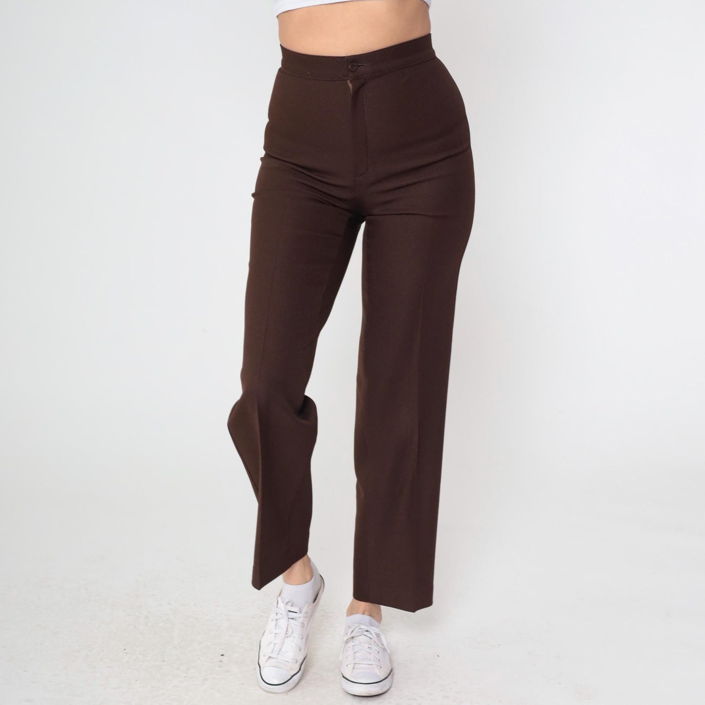 70s Levi's Bell Bottom Trousers High Waist Wide Leg Brown Polyester Small