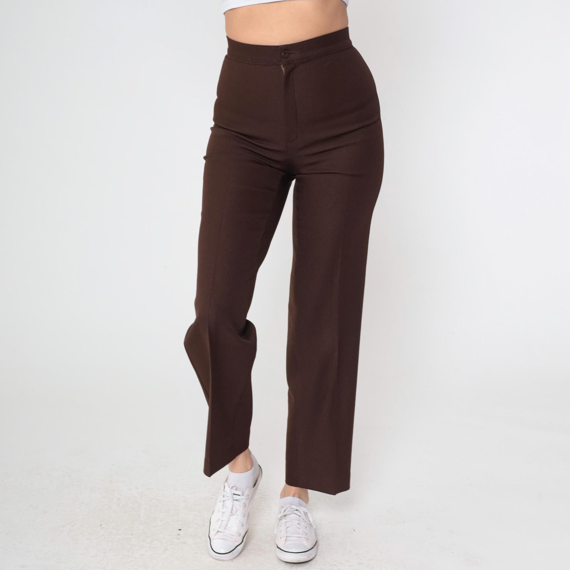 70s Levi's Bell Bottom Trousers High Waist Wide Leg Brown Polyester Small