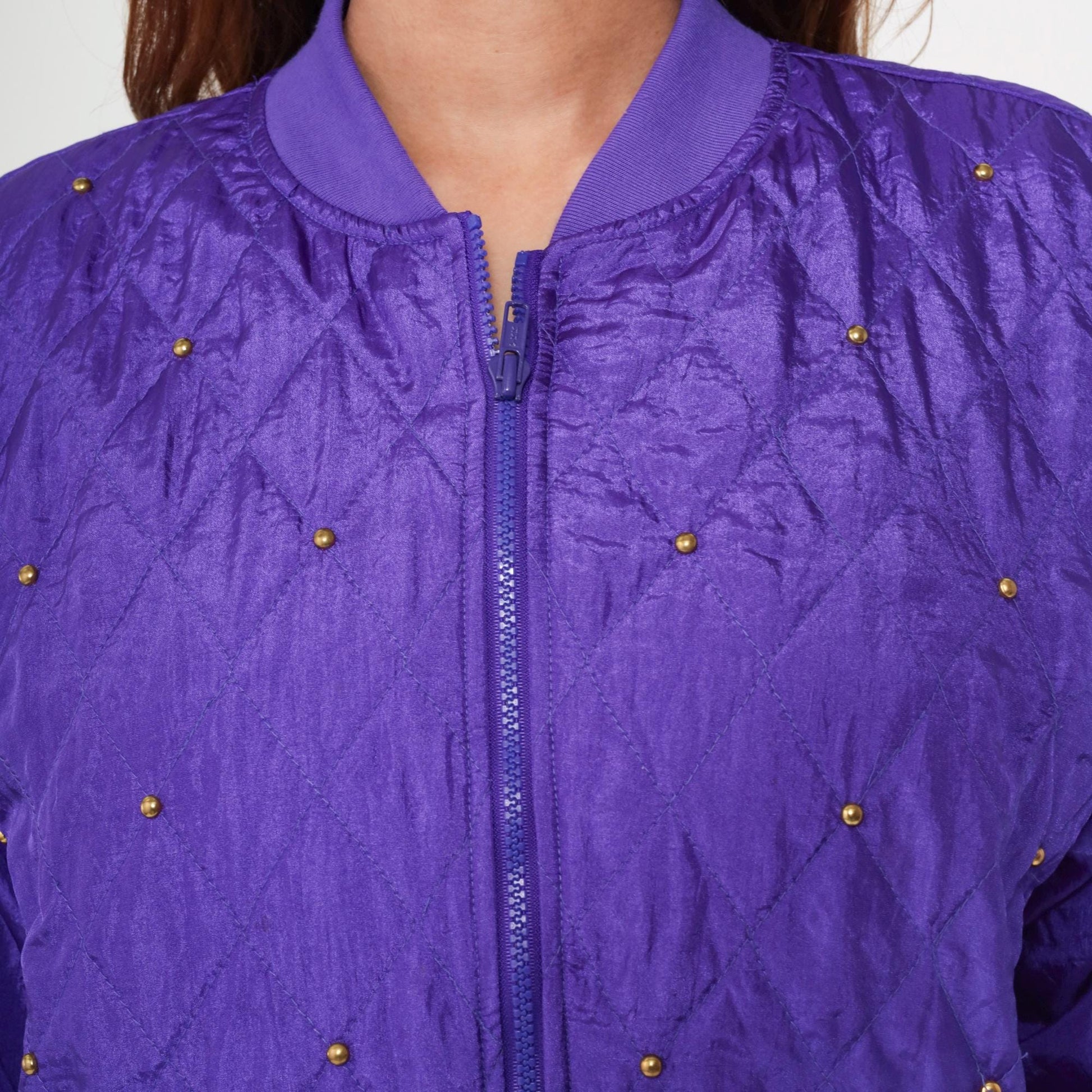 90s Purple Satin Tracksuit Quilted Bomber Jacket Track Pants Large