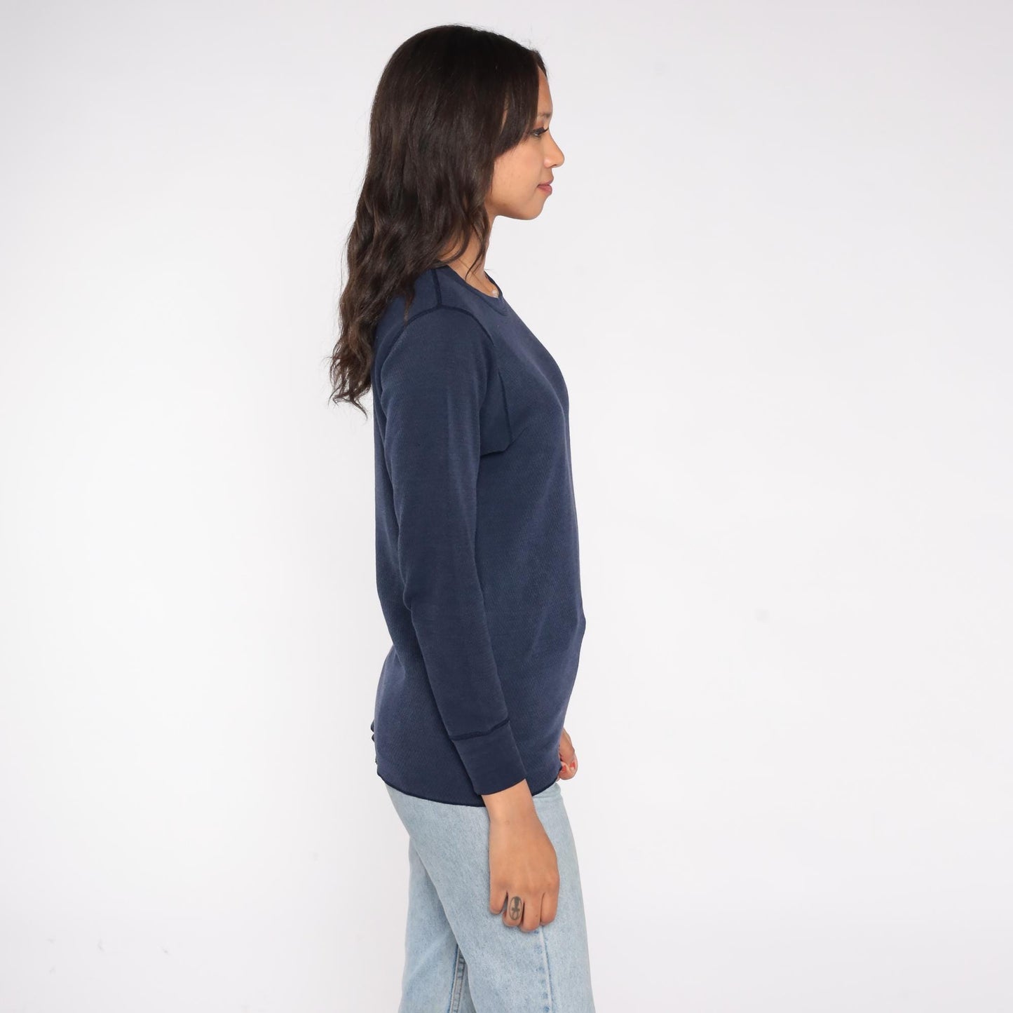 90s St. Johns Bay Navy Thermal Waffle Knit Long Sleeve Crewneck Large L