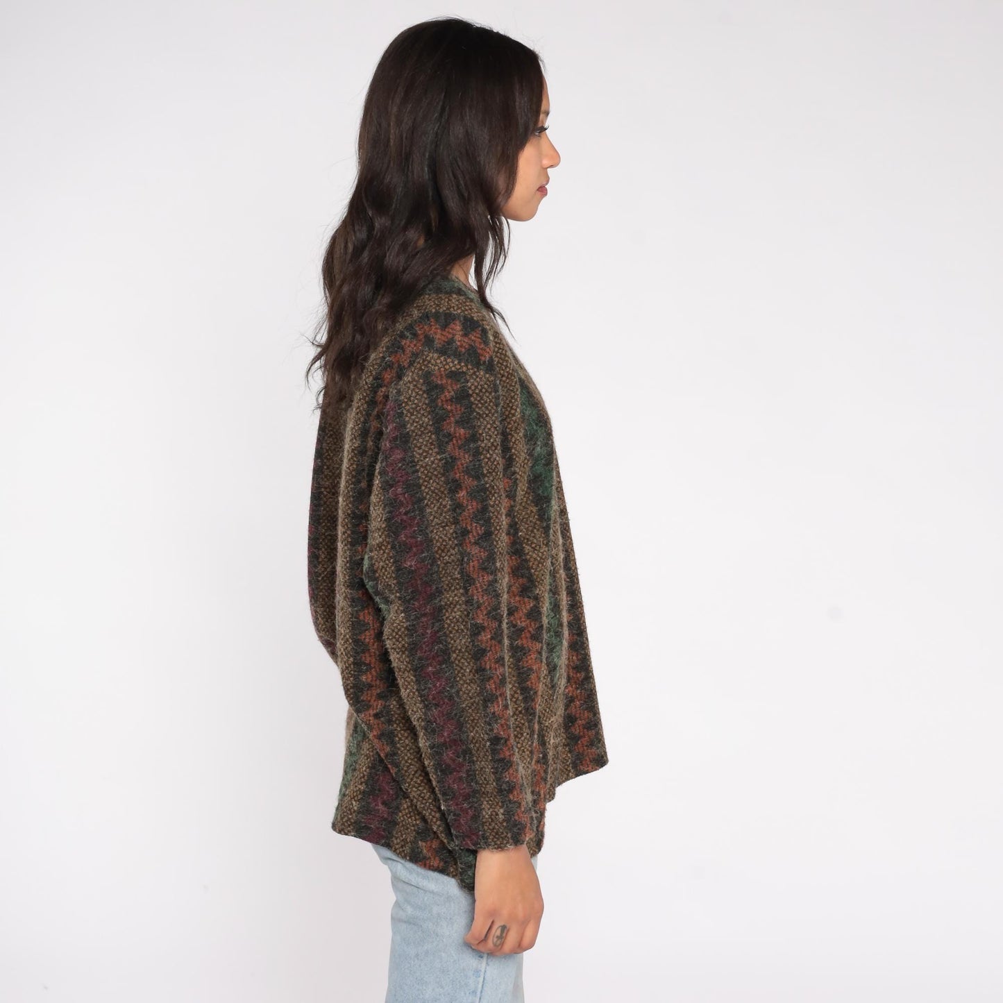 90s Divine Collection Stripe Sweater Forest Green Burgundy Crewneck Medium