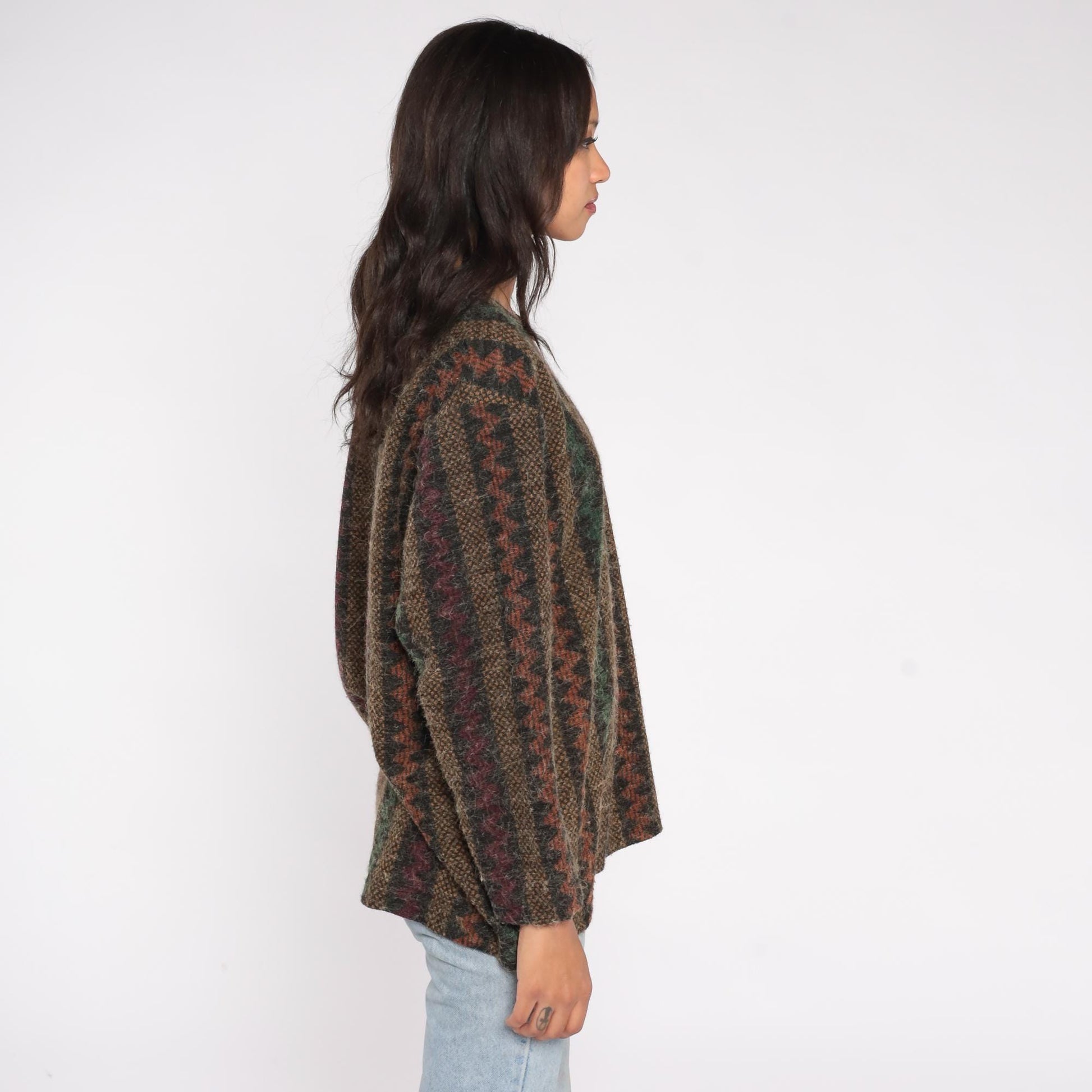 90s Divine Collection Stripe Sweater Forest Green Burgundy Crewneck Medium
