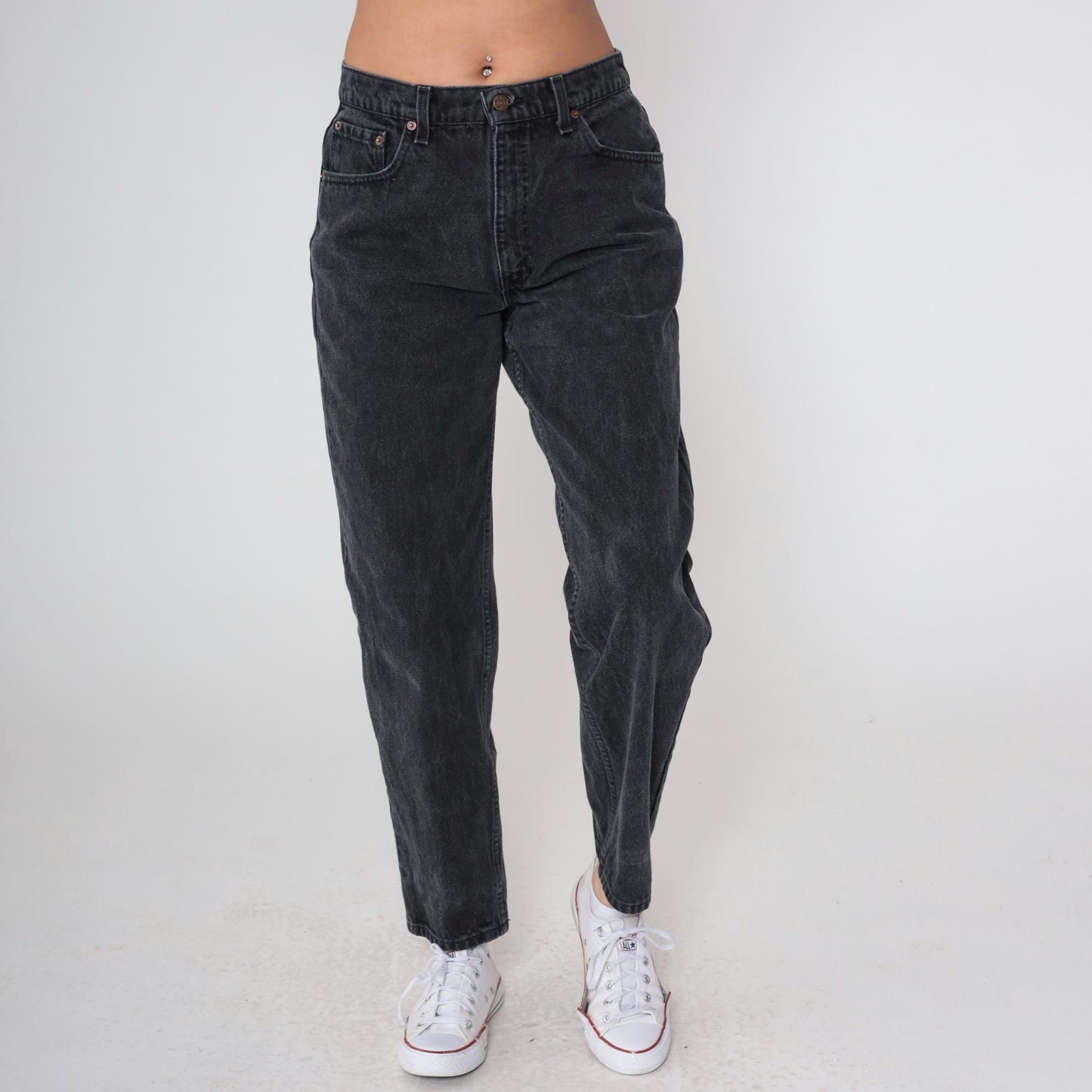 90s Levi's 550 Black Denim High-Waist Mom Jeans Made in USA 34 30