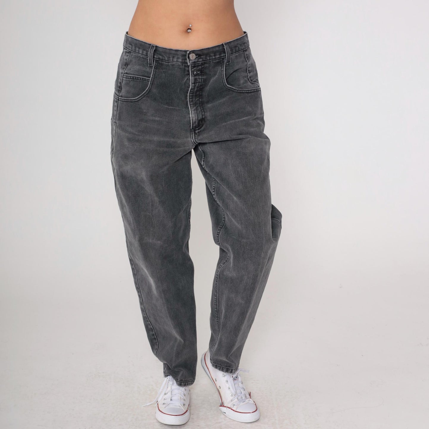 90s Guess Black Denim High-Waist Tapered Mom Jeans 34x30