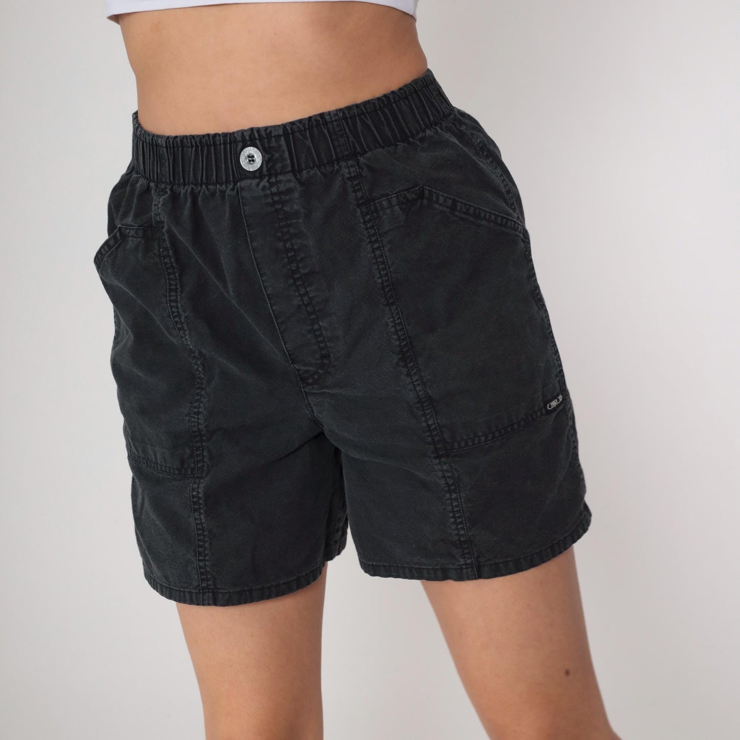 90s Cherokee Black Cotton Utility Shorts Elastic Waist Small