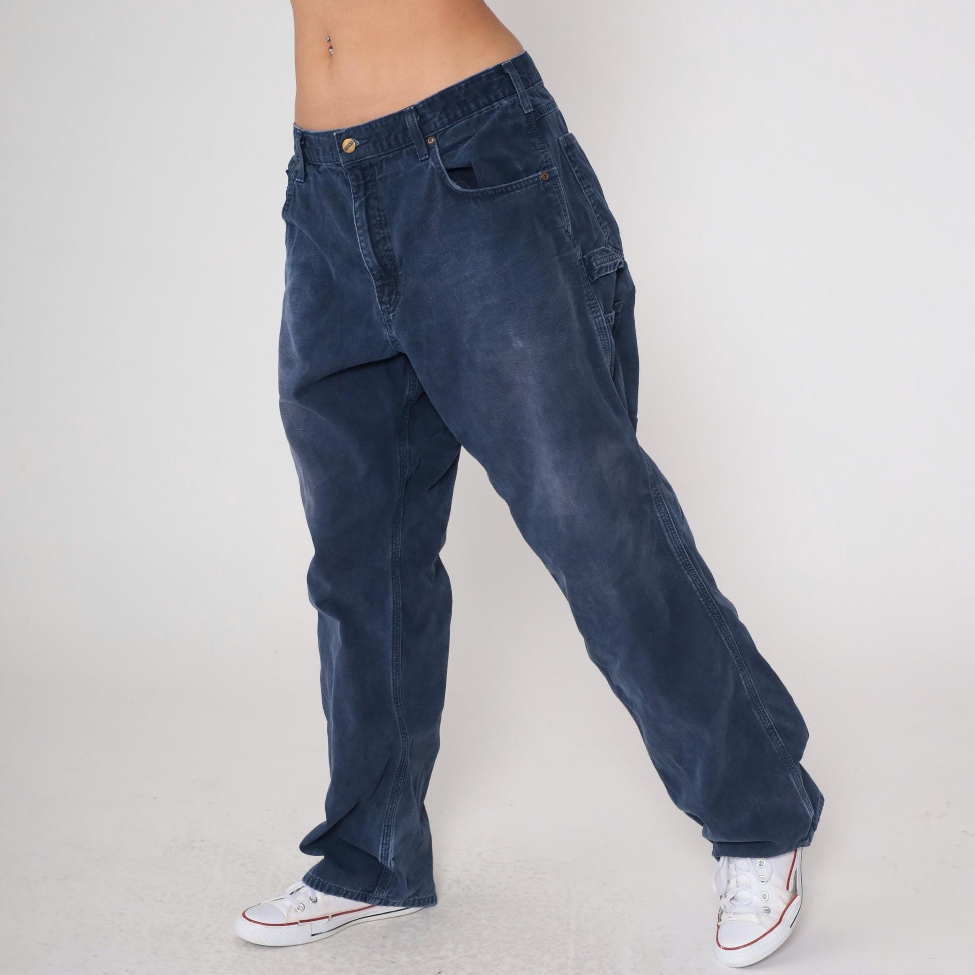 Y2K Carhartt Navy Straight Leg Work Pants Hammer Loop 38x32