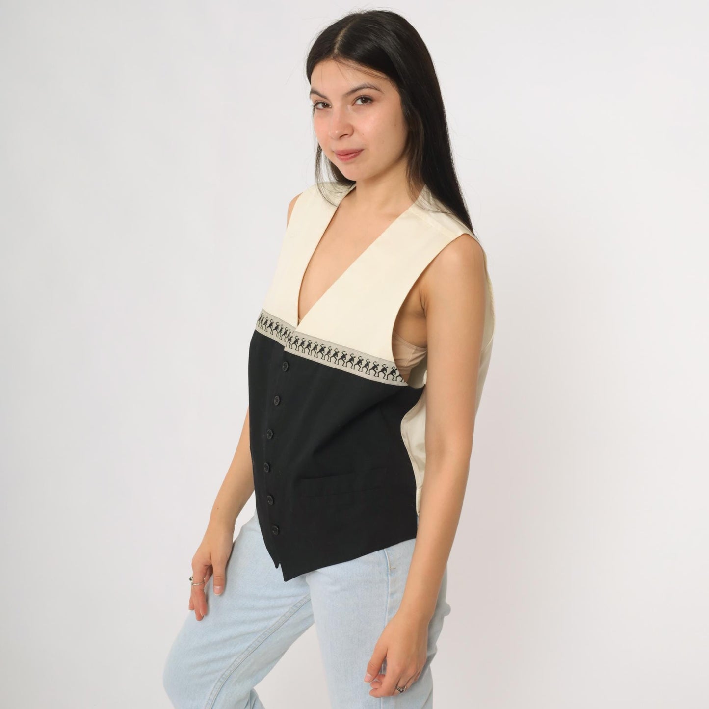 90s Moschino Cheap and Chic Vest Black White Colorblock Button Front Medium