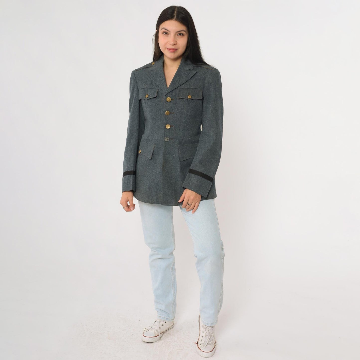 60s Burk & Co Military Academy Wool Blazer Blue-Gray Gold Button XS