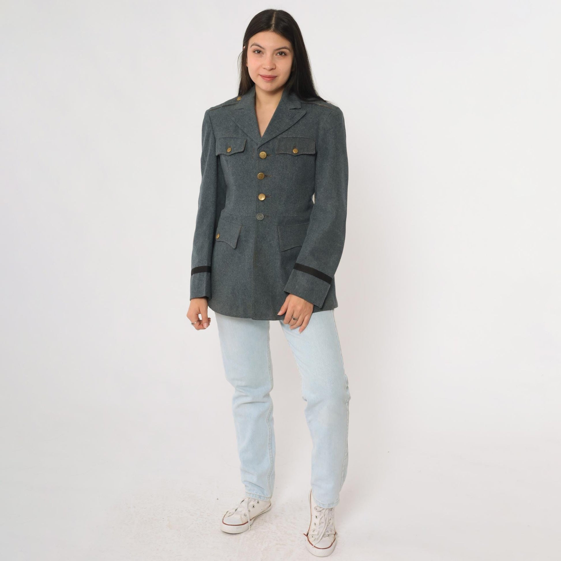 60s Burk & Co Military Academy Wool Blazer Blue-Gray Gold Button XS