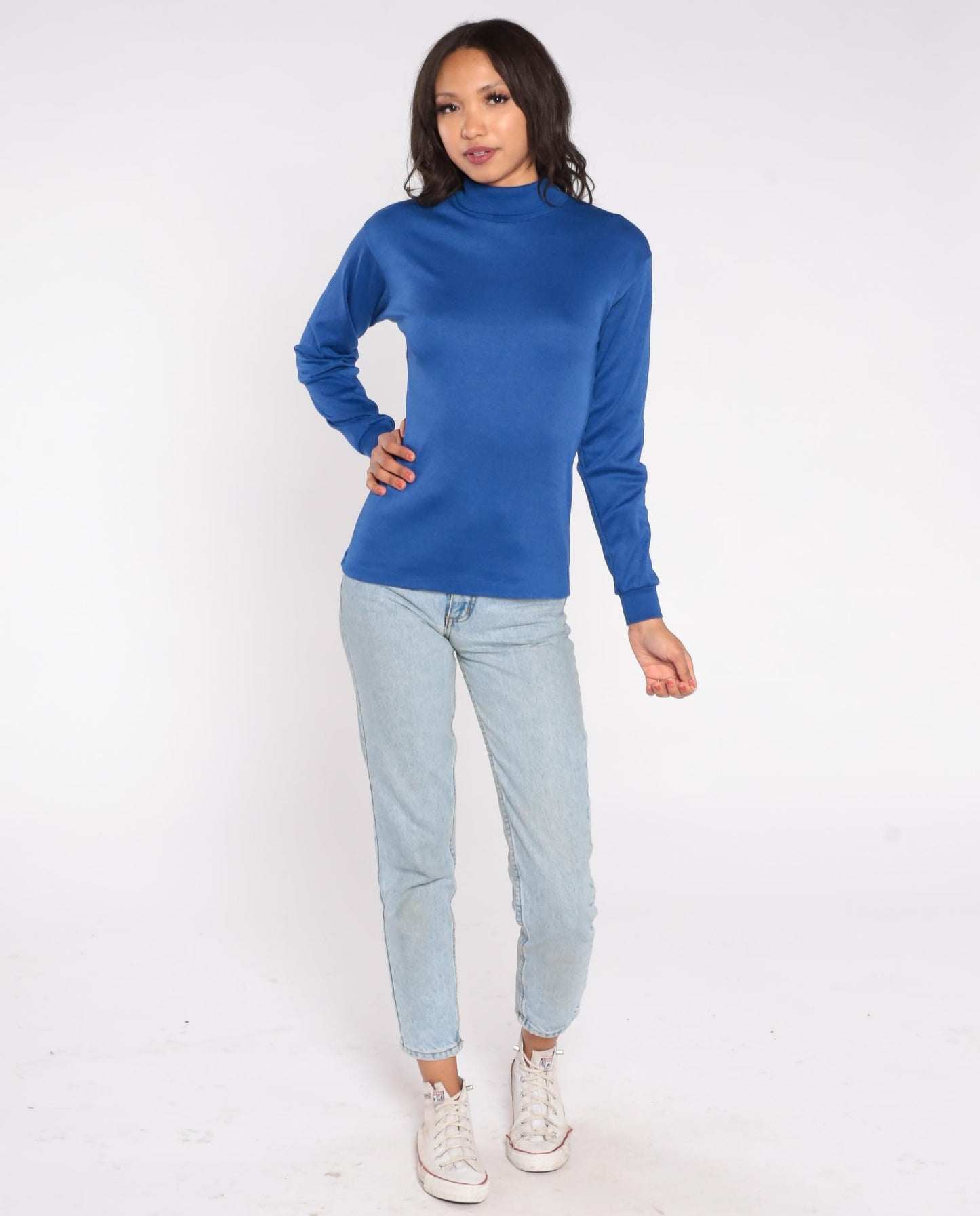 80s Favorites Brand Royal Blue Turtleneck Long Sleeve Cotton Blend Extra Large XL