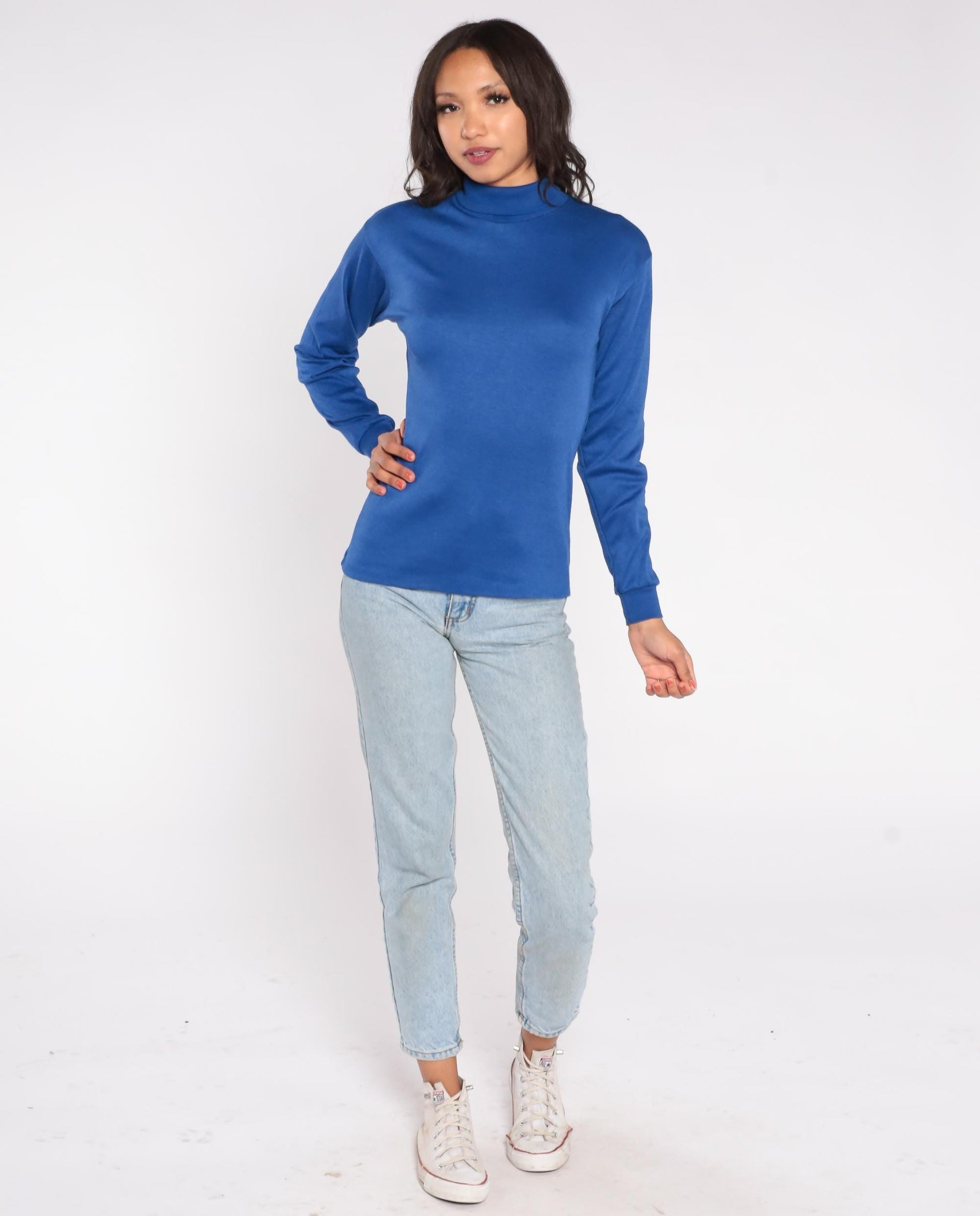 80s Favorites Brand Royal Blue Turtleneck Long Sleeve Cotton Blend Extra Large XL