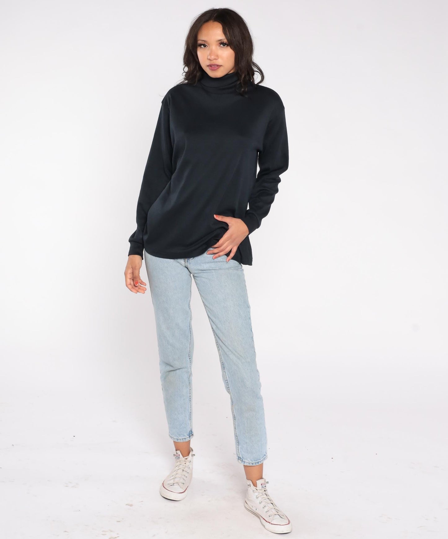 90s Bobbie Brooks Black Turtleneck Cotton Blend Long Sleeve Extra Large XL
