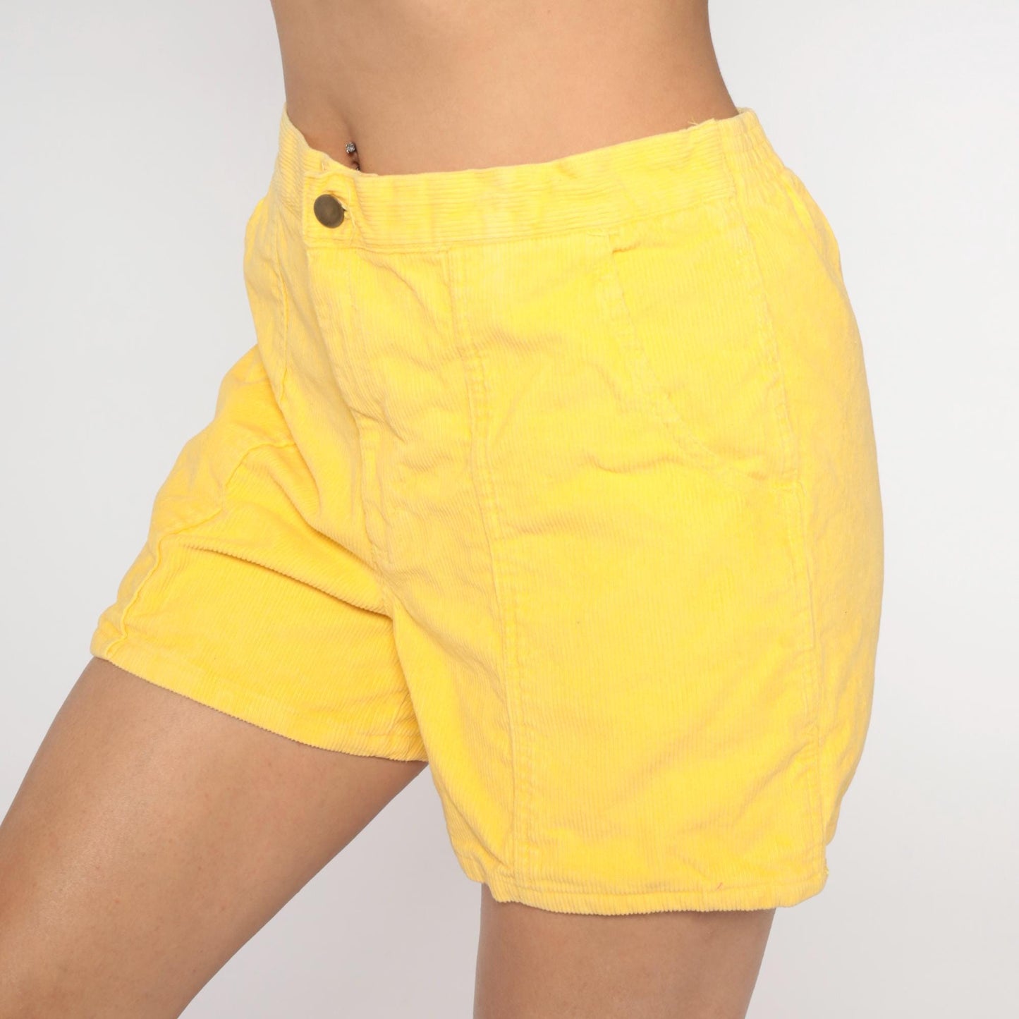 80s Windridge Lemon Yellow Corduroy Shorts High Waist Button Fly Large